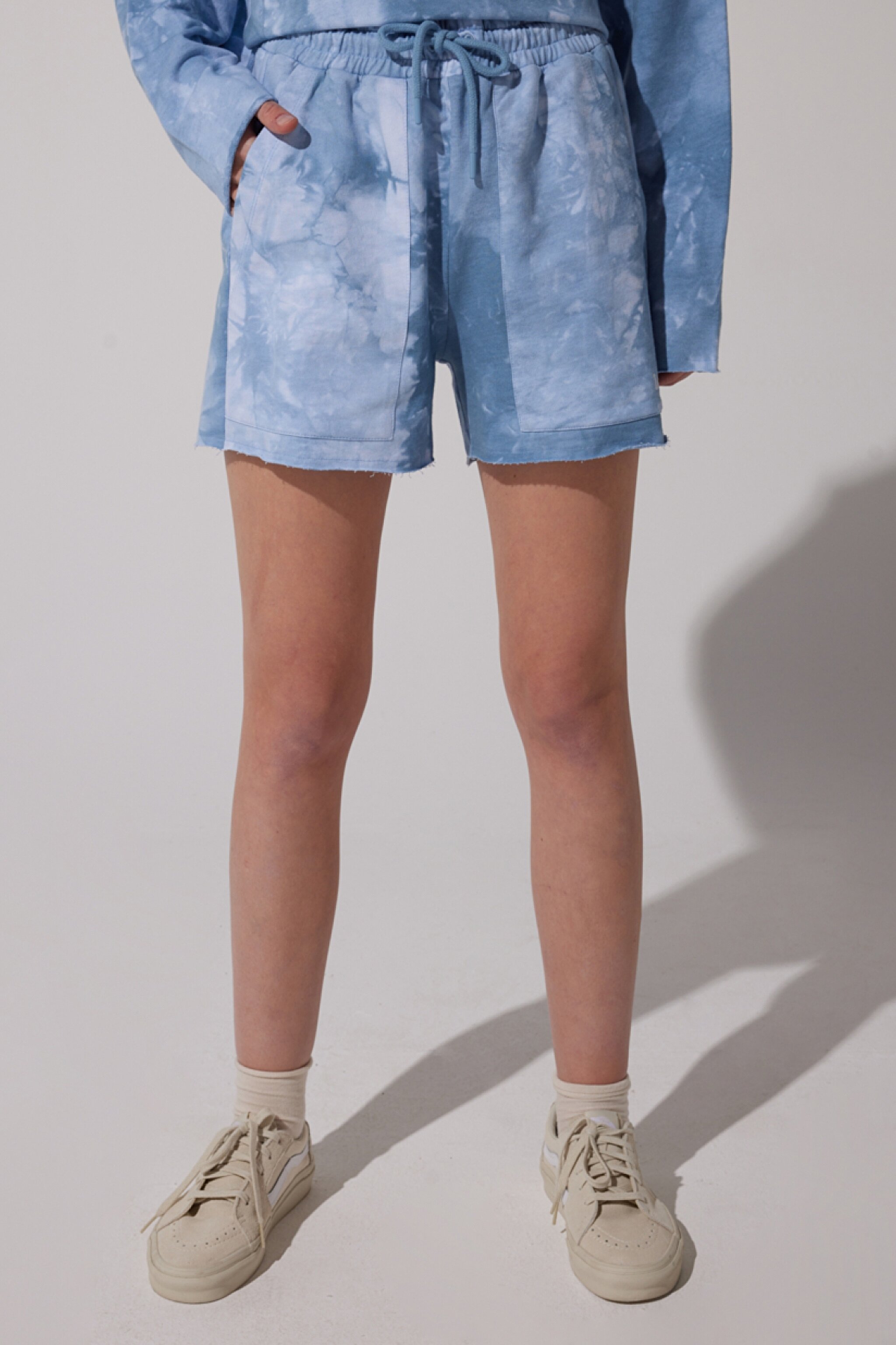 Regular Fit Normal Kesim %100 Pamuk Lastikli Bel Desenli Sweat Şort - Blue-L231231400