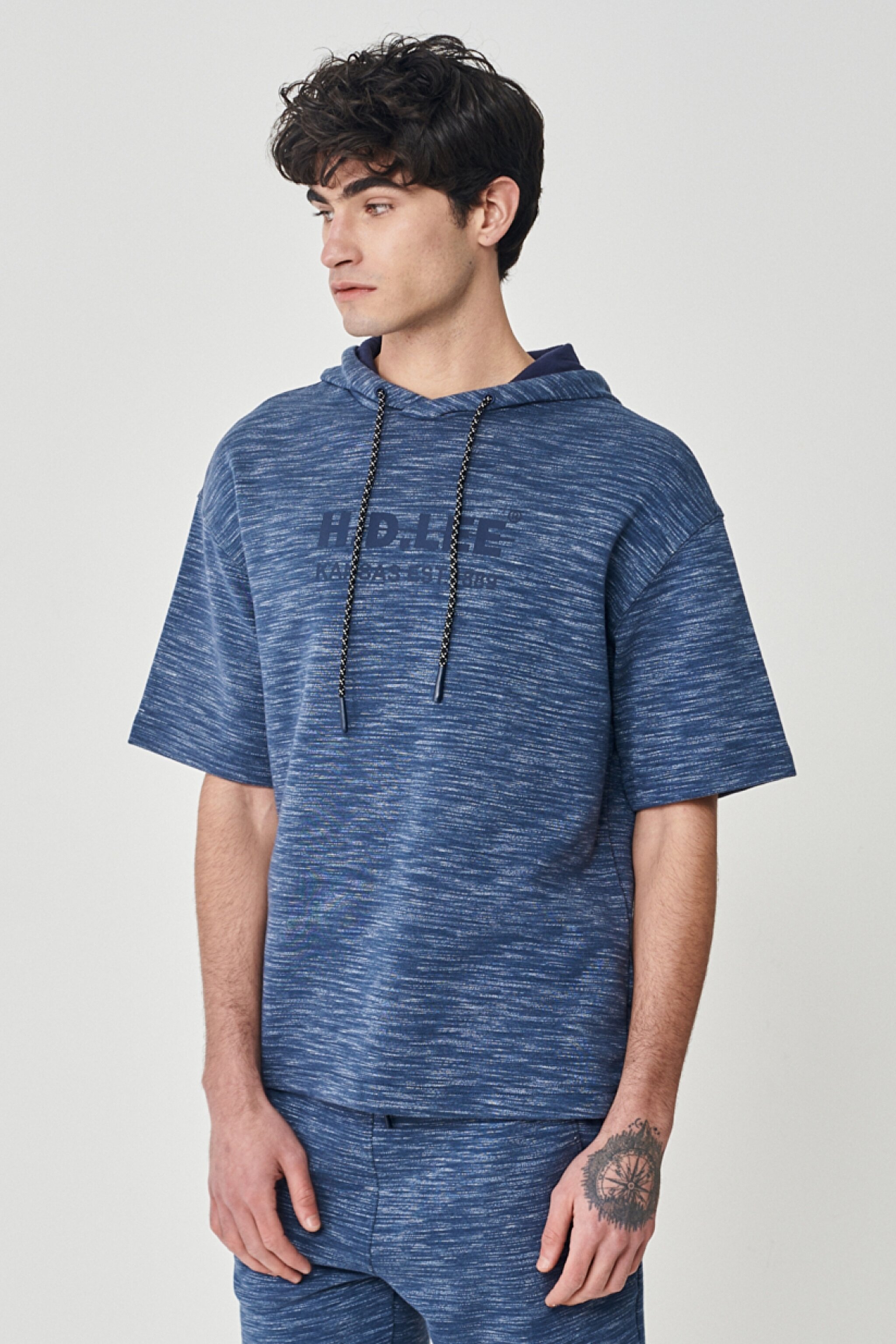 Regular Fit Normal Kesim Kapüşonlu Yaka Kısa Kollu Lacivert Sweatshirt - Navy-L231245410
