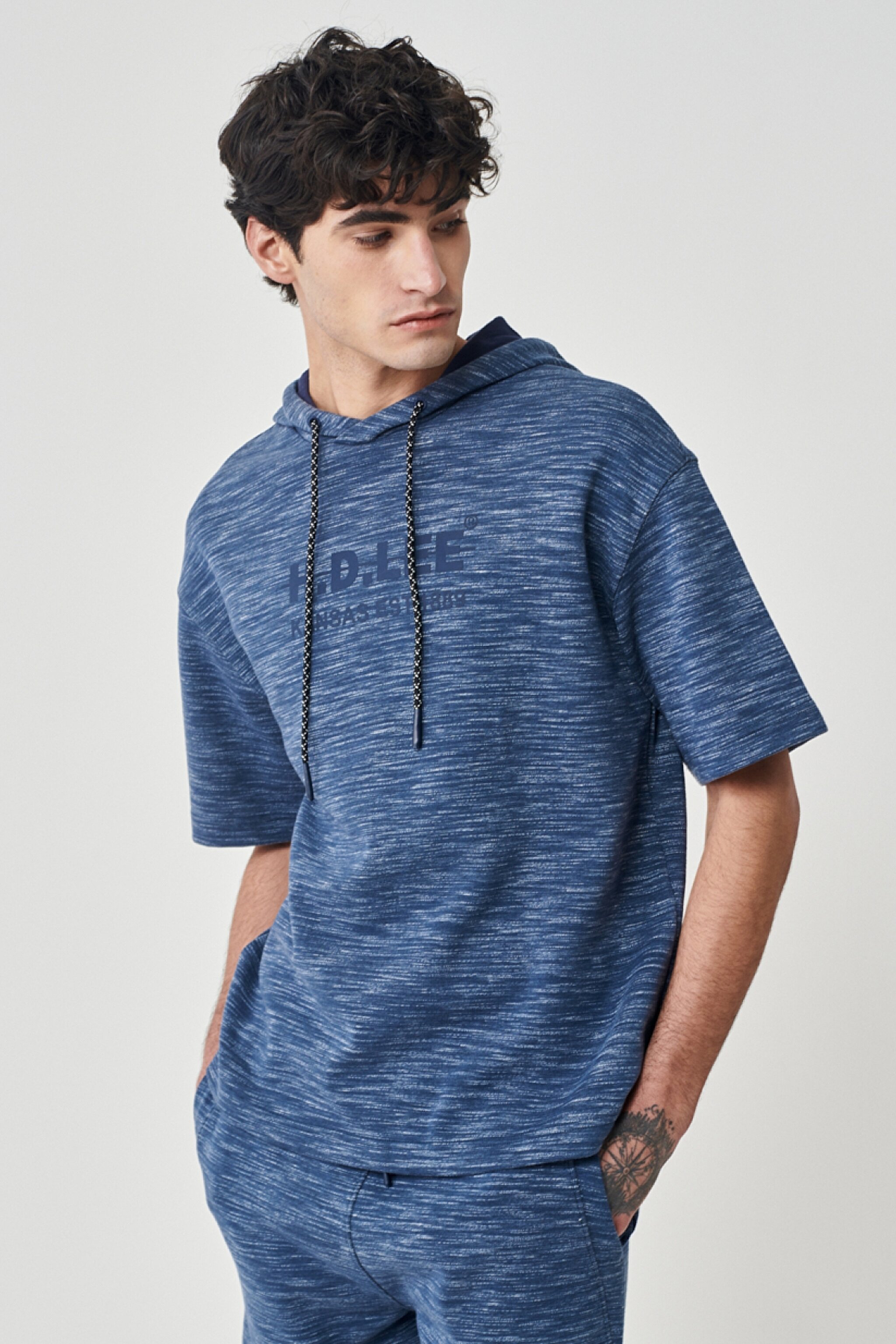 Regular Fit Normal Kesim Kapüşonlu Yaka Kısa Kollu Lacivert Sweatshirt - Navy-L231245410 (görsel 2)