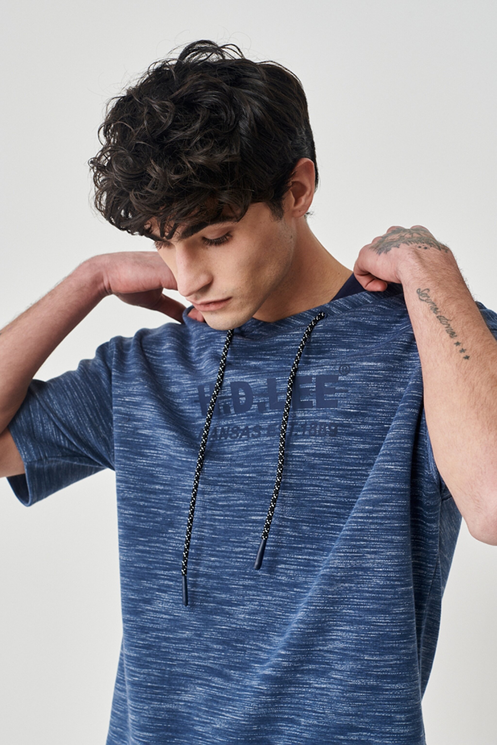 Regular Fit Normal Kesim Kapüşonlu Yaka Kısa Kollu Lacivert Sweatshirt - Navy-L231245410 (görsel 3)