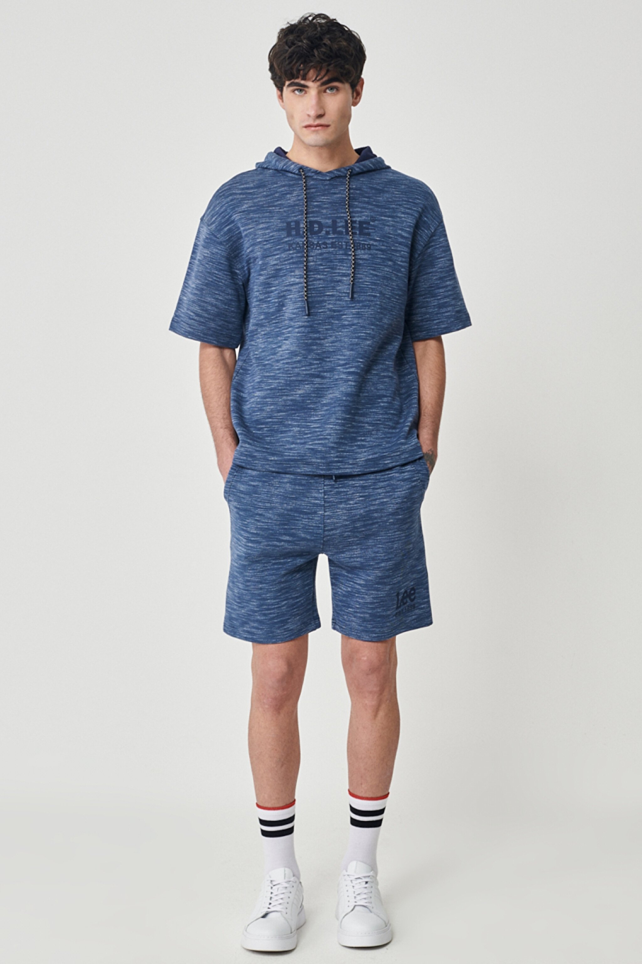 Regular Fit Normal Kesim Kapüşonlu Yaka Kısa Kollu Lacivert Sweatshirt - Navy-L231245410 (görsel 4)