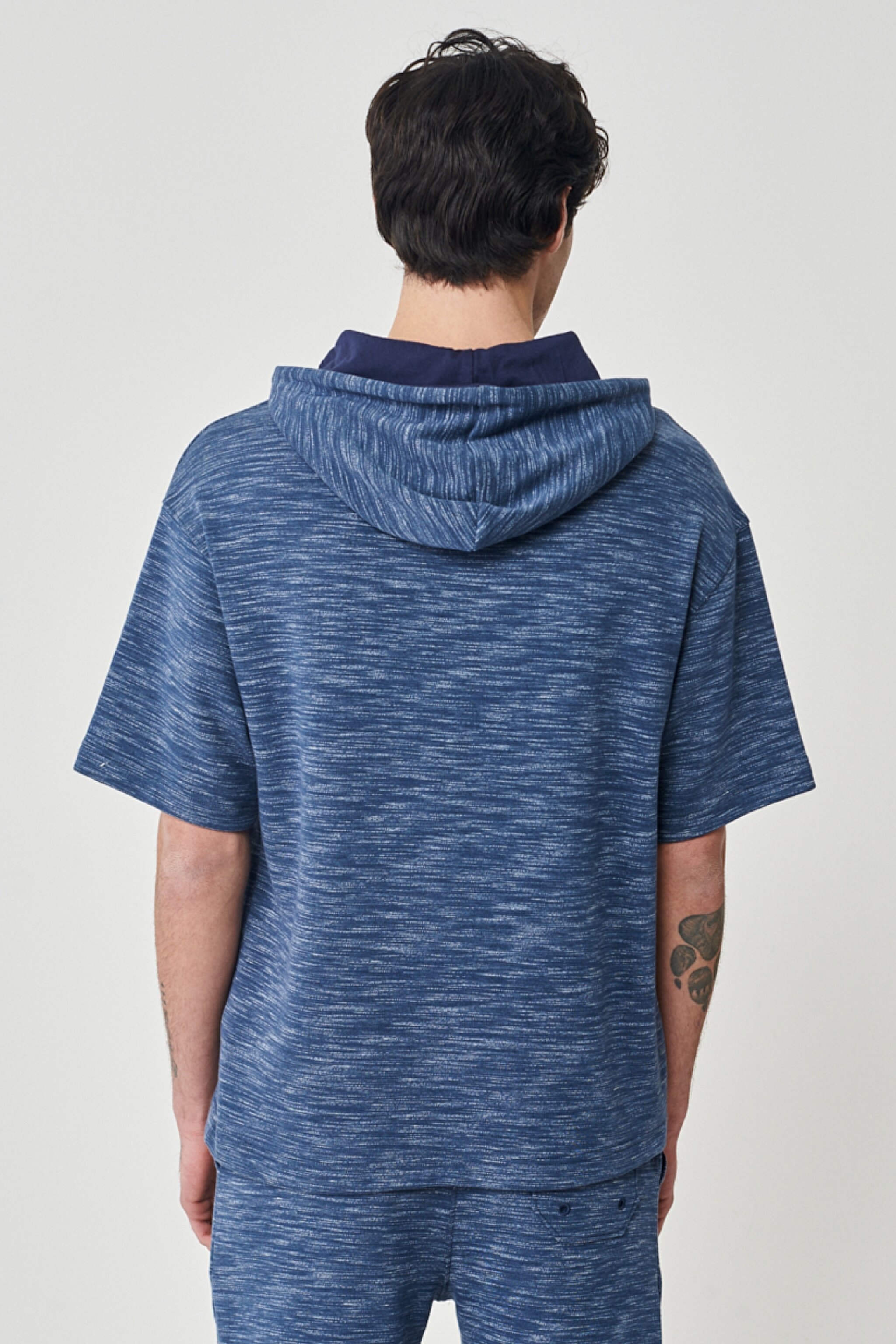 Regular Fit Normal Kesim Kapüşonlu Yaka Kısa Kollu Lacivert Sweatshirt - Navy-L231245410 (görsel 5)
