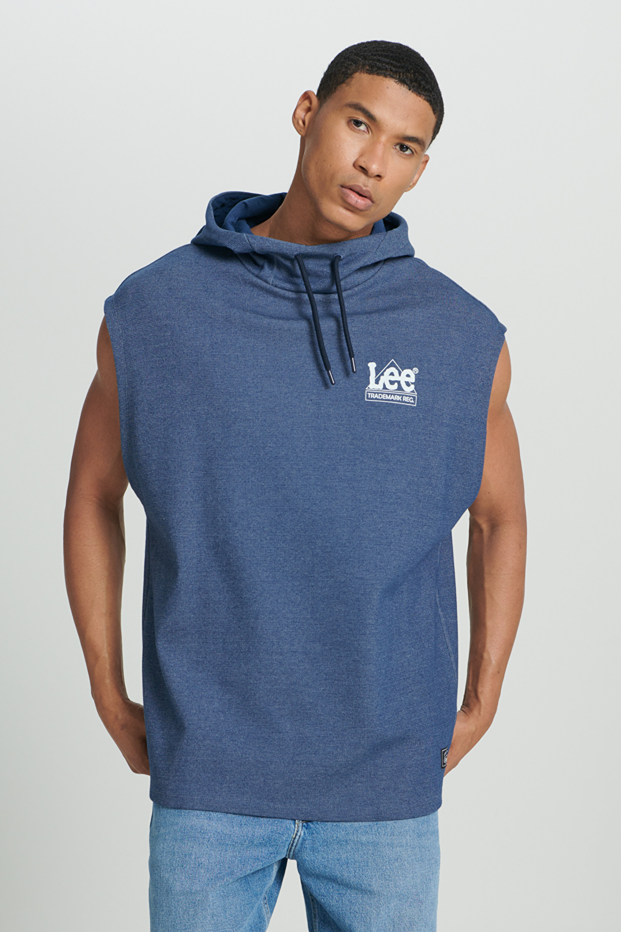 Regular Fit Normal Kesim Kapüşonlu Yaka Kolsuz Lacivert Sweatshirt