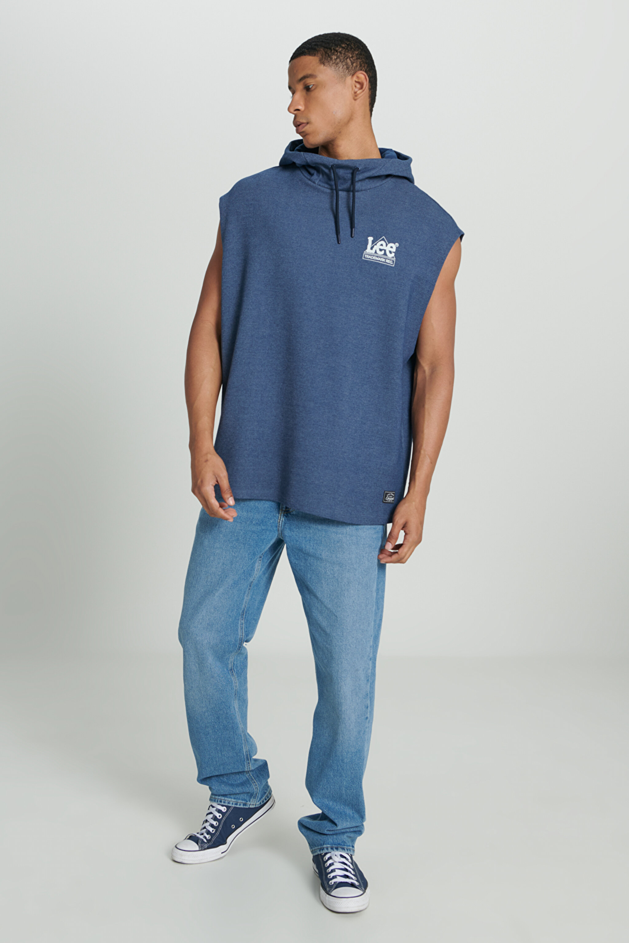 Regular Fit Normal Kesim Kapüşonlu Yaka Kolsuz Lacivert Sweatshirt - Navy-L231252410 (görsel 5)