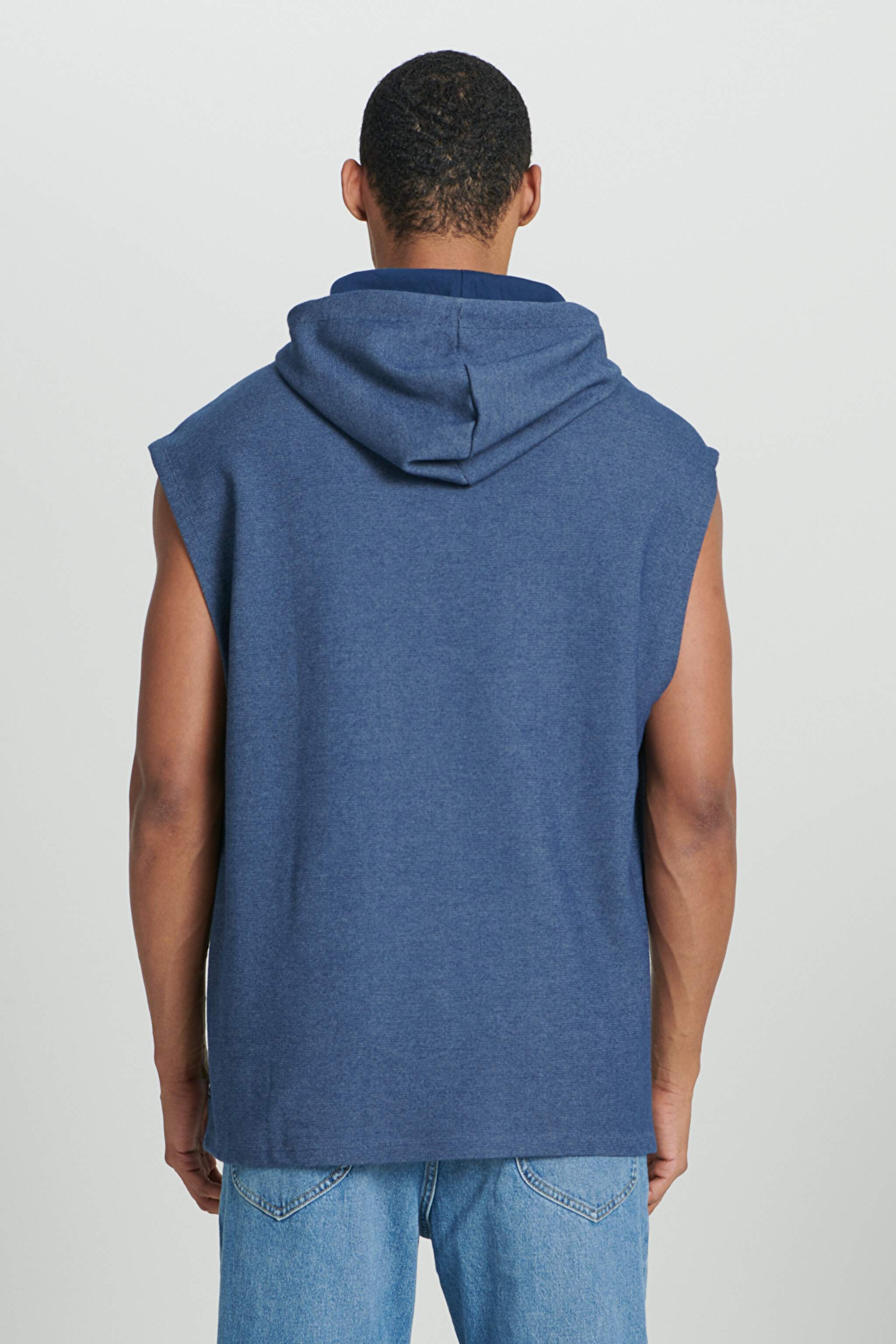 Regular Fit Normal Kesim Kapüşonlu Yaka Kolsuz Lacivert Sweatshirt - Navy-L231252410 (görsel 6)
