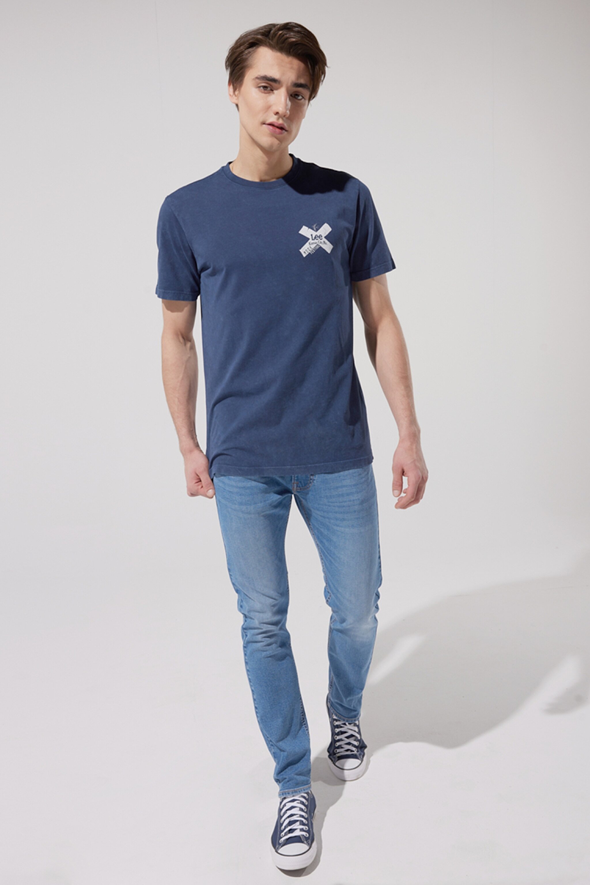 Regular Fit Normal Kesim %100 Pamuk Bisiklet Yaka Mavi Tişört - Blue-L231258400 (görsel 4)
