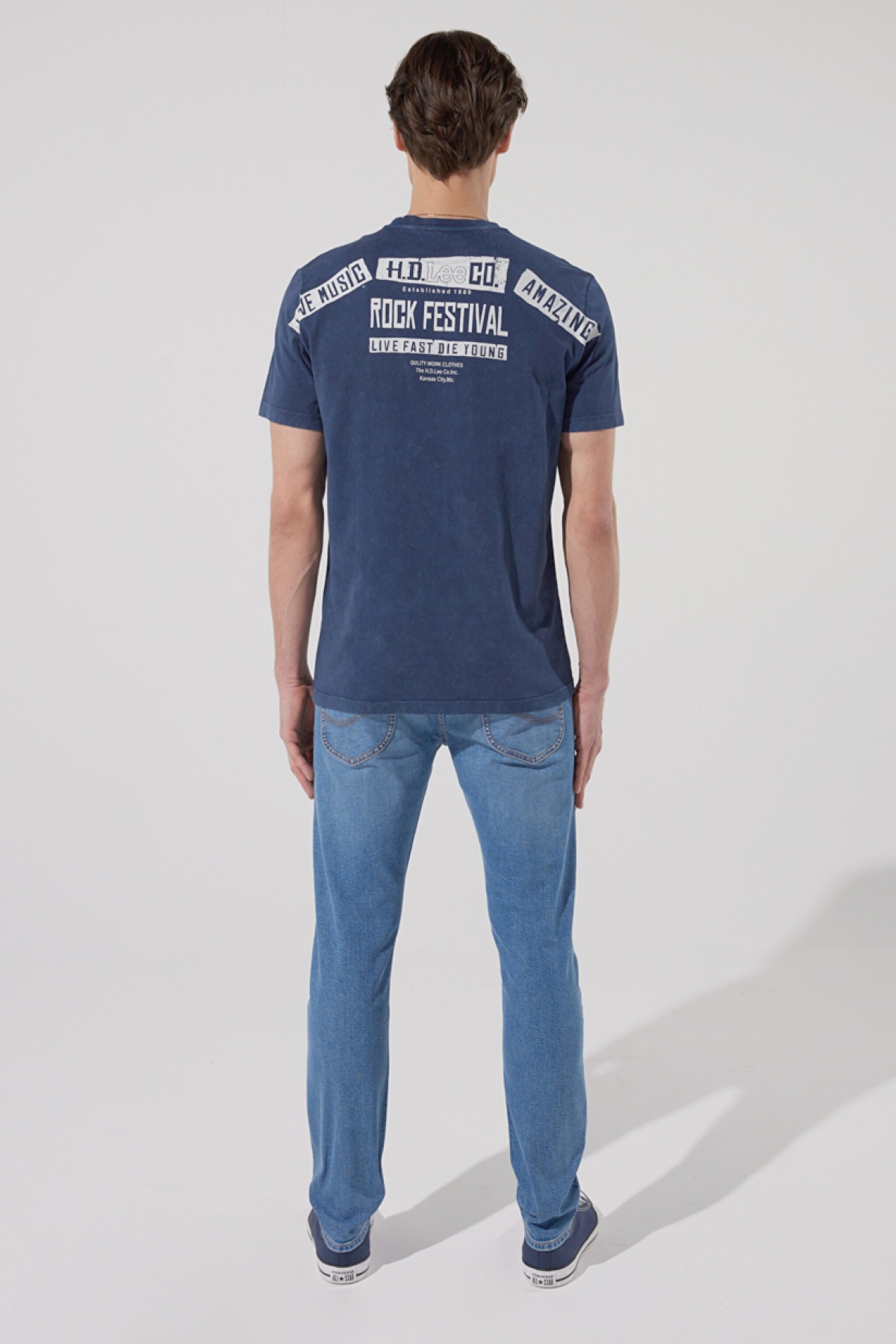 Regular Fit Normal Kesim %100 Pamuk Bisiklet Yaka Mavi Tişört - Blue-L231258400 (görsel 5)