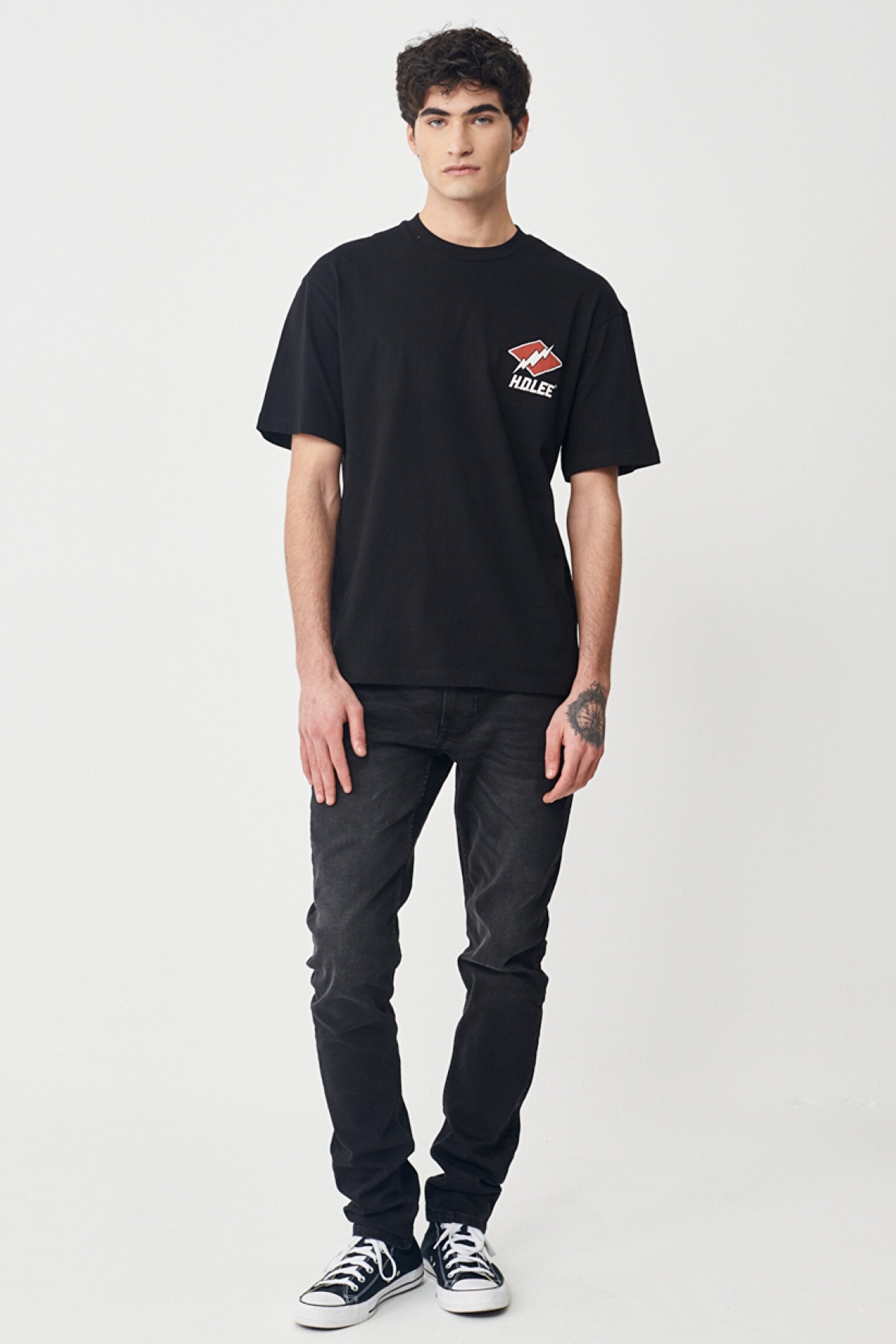Loose Fit Rahat Kesim %100 Pamuk Bisiklet Yaka Siyah Tişört - Black-L231260001 (görsel 6)