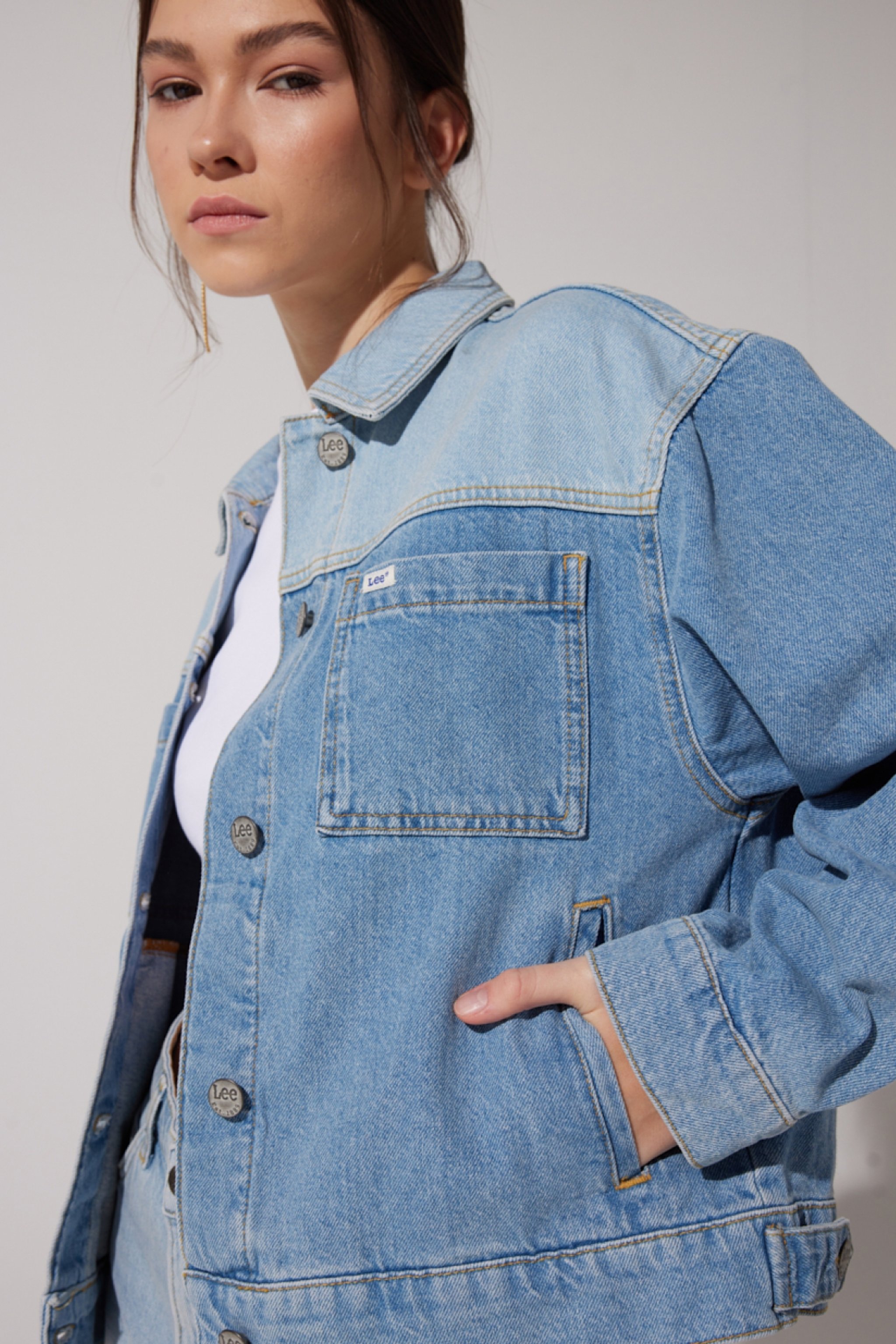 Trucker Regular Fit Normal Kesim %100 Pamuk Mavi Jean Kot Ceket - Mid Blue-L231264XT (görsel 3)