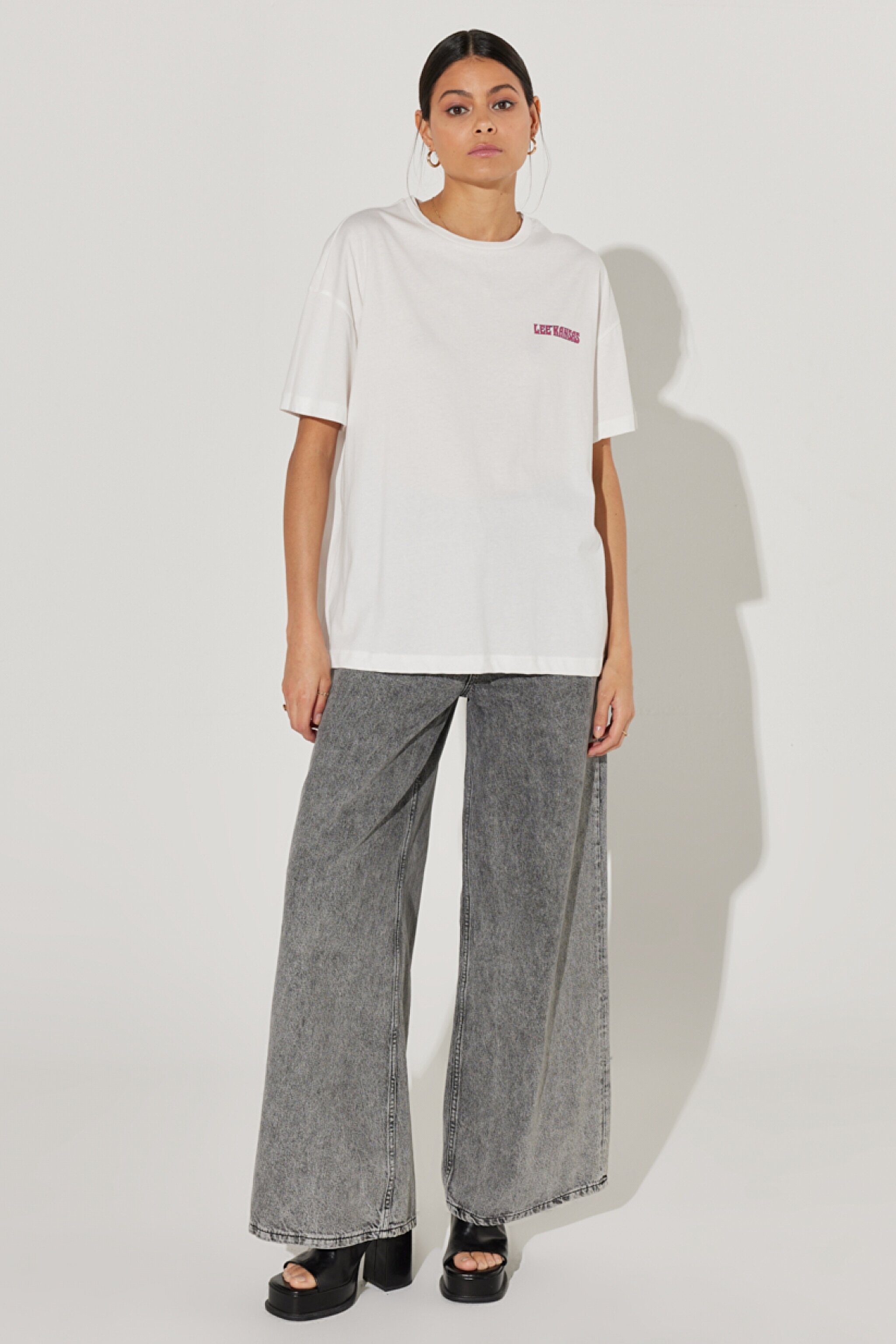 Loose Fit Rahat Kesim %100 Pamuk Bisiklet Yaka Kırık Beyaz Tişört - Off White-L231266102 (görsel 6)