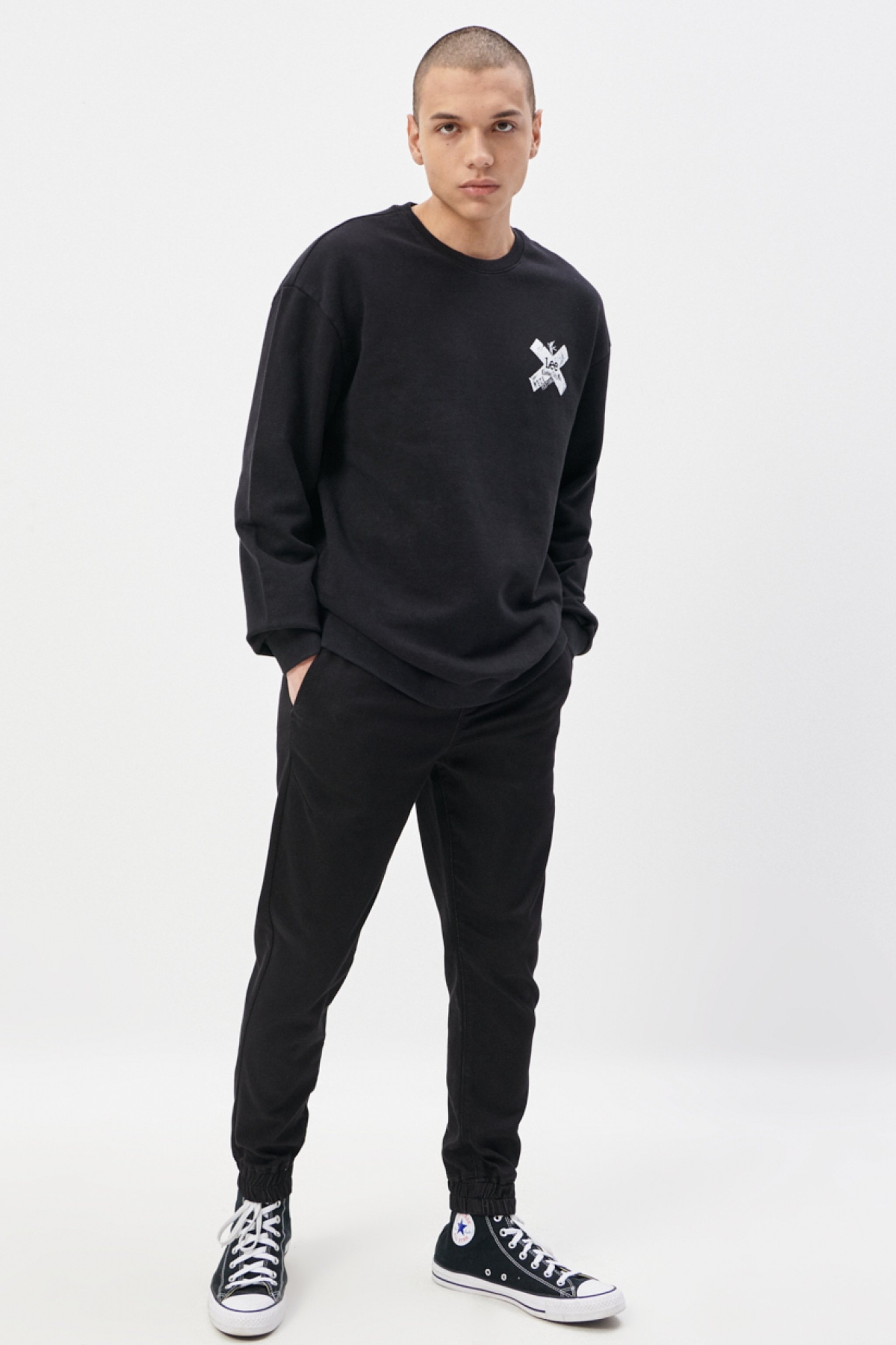 Loose Fit Rahat Kesim %100 Pamuk Bisiklet Yaka Siyah Tişört - Black-L231279001 (görsel 4)