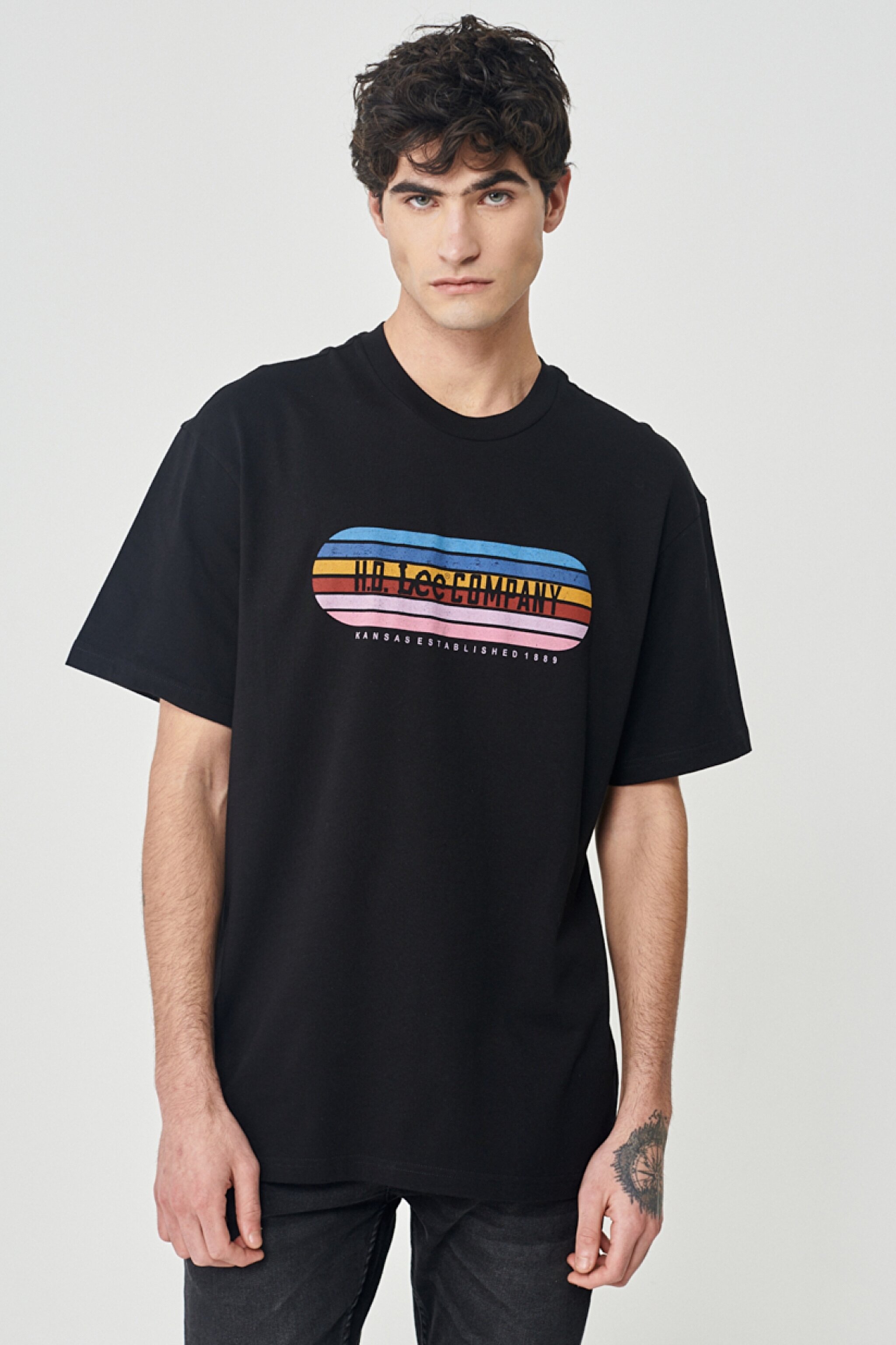 Loose Fit Rahat Kesim %100 Pamuk Bisiklet Yaka Siyah Tişört - Black-L231292001