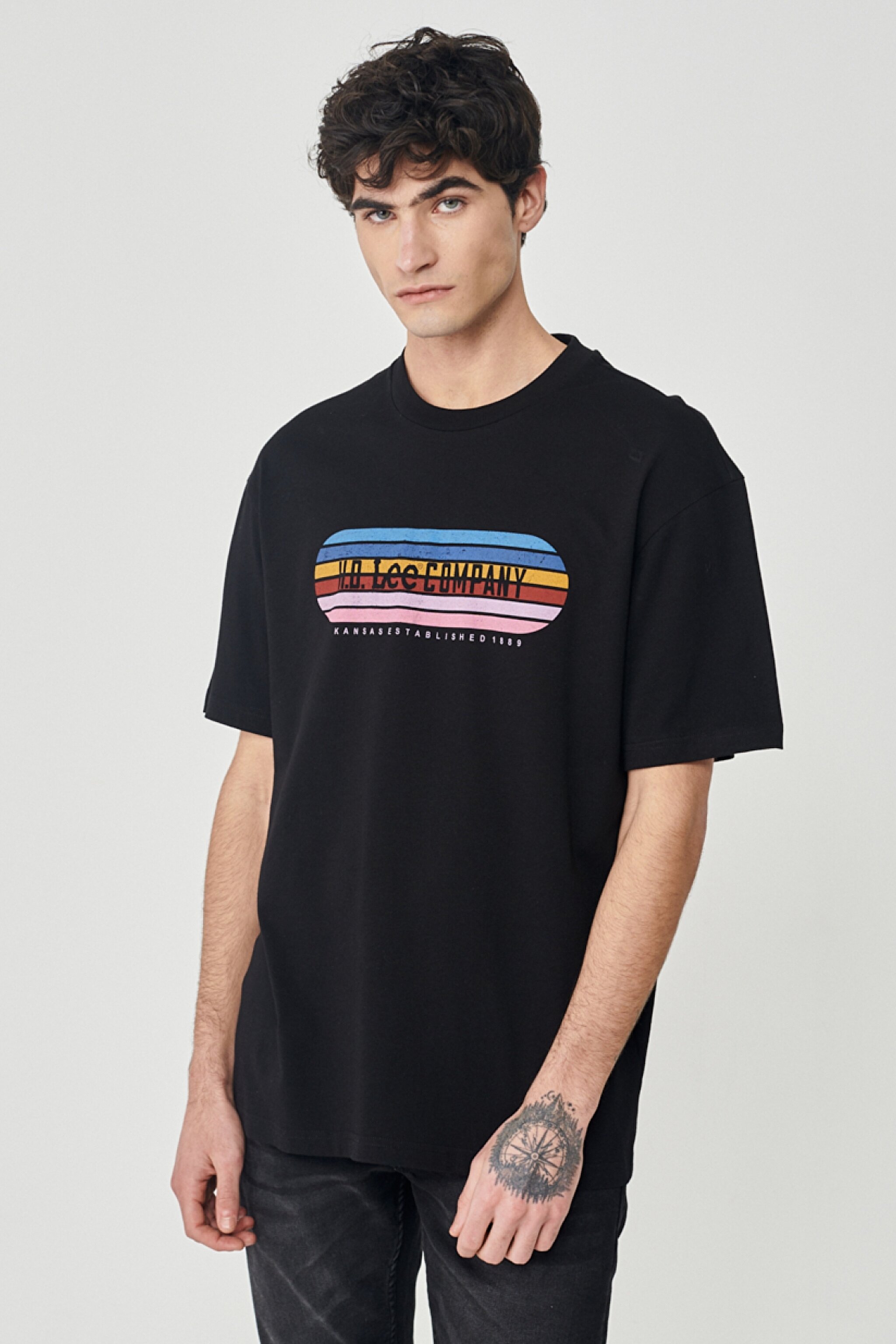 Loose Fit Rahat Kesim %100 Pamuk Bisiklet Yaka Siyah Tişört - Black-L231292001 (görsel 2)