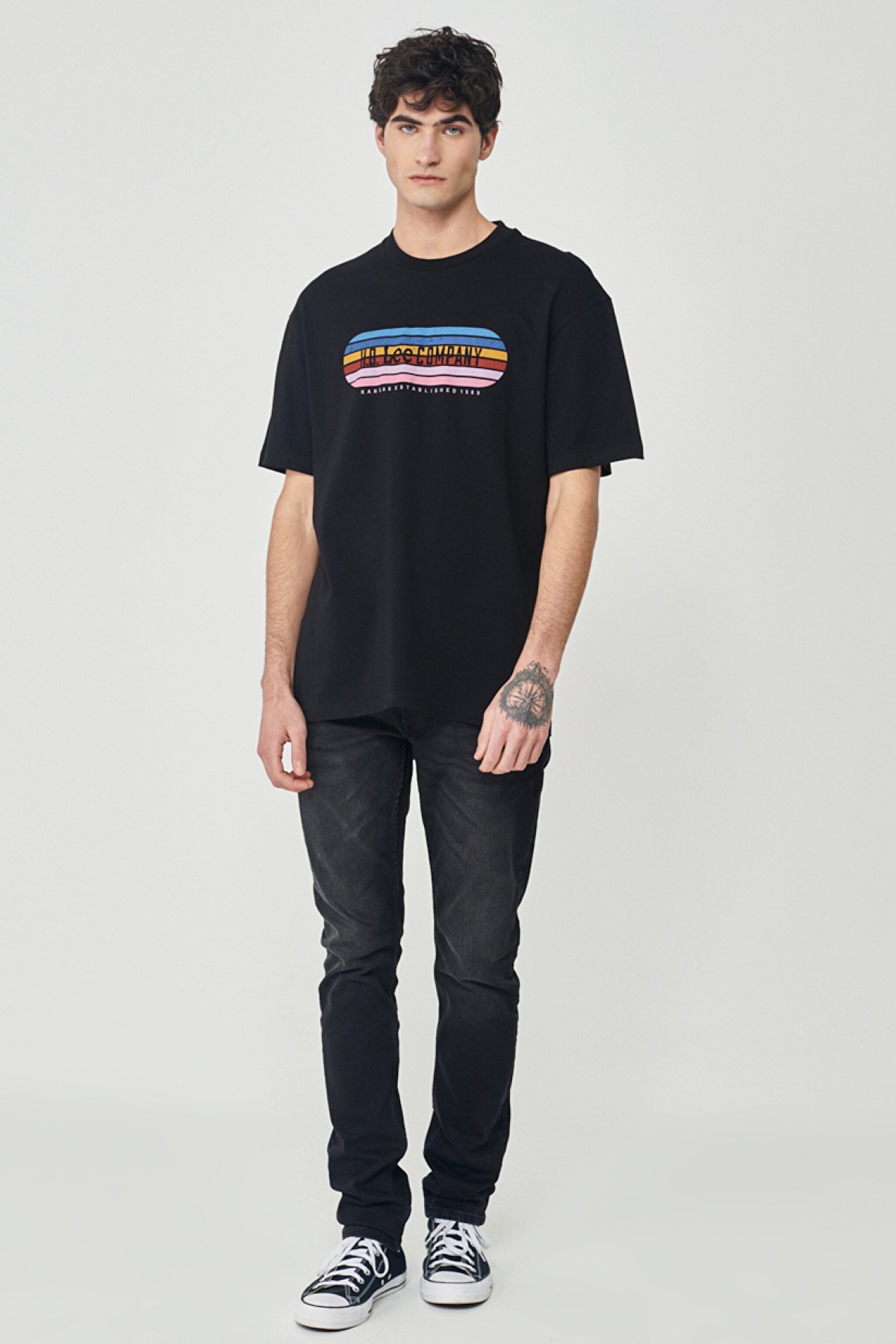Loose Fit Rahat Kesim %100 Pamuk Bisiklet Yaka Siyah Tişört - Black-L231292001 (görsel 4)