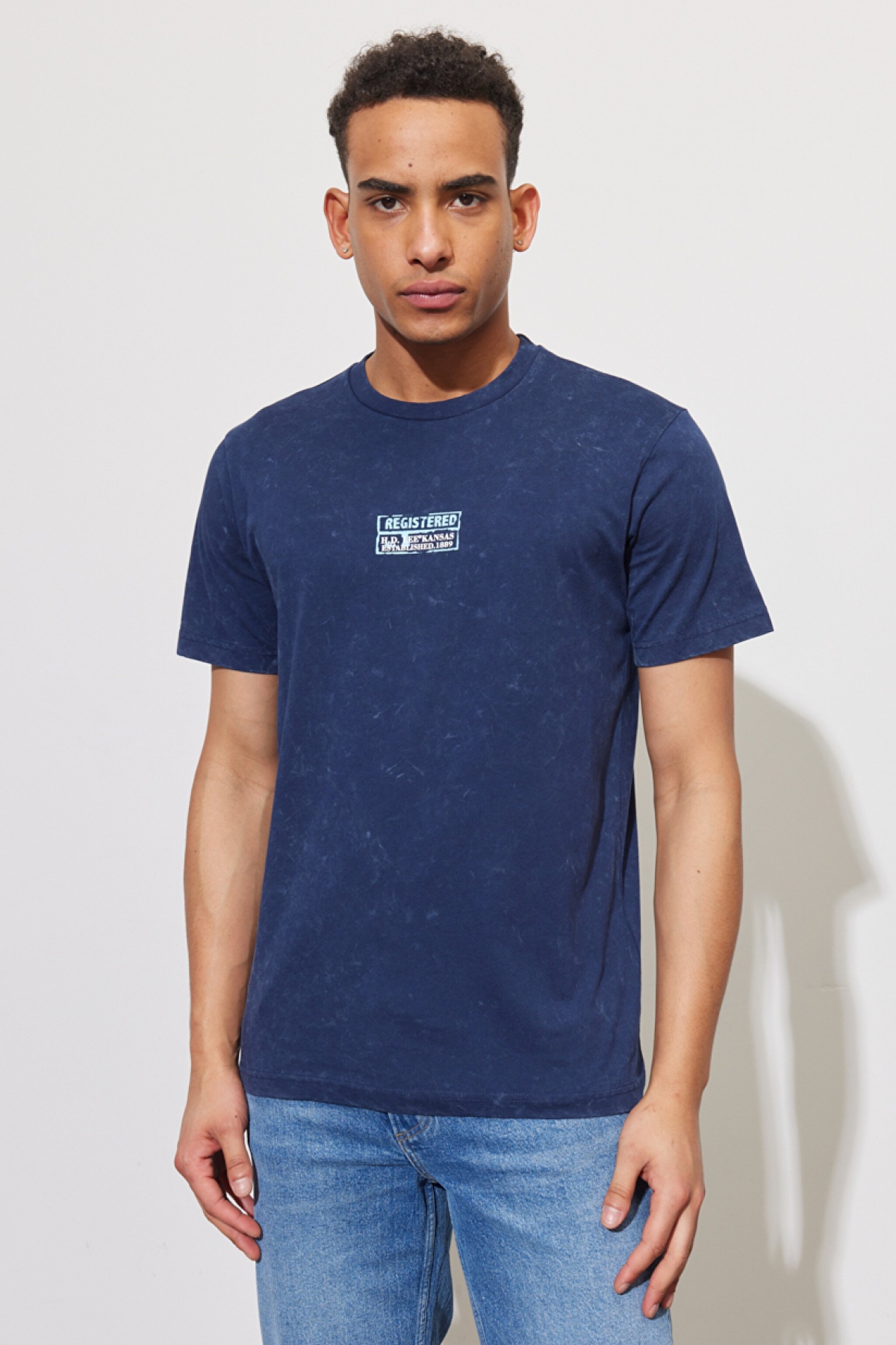Regular Fit Normal Kesim %100 Pamuk Bisiklet Yaka İndigo Tişört - Indigo-L231307315
