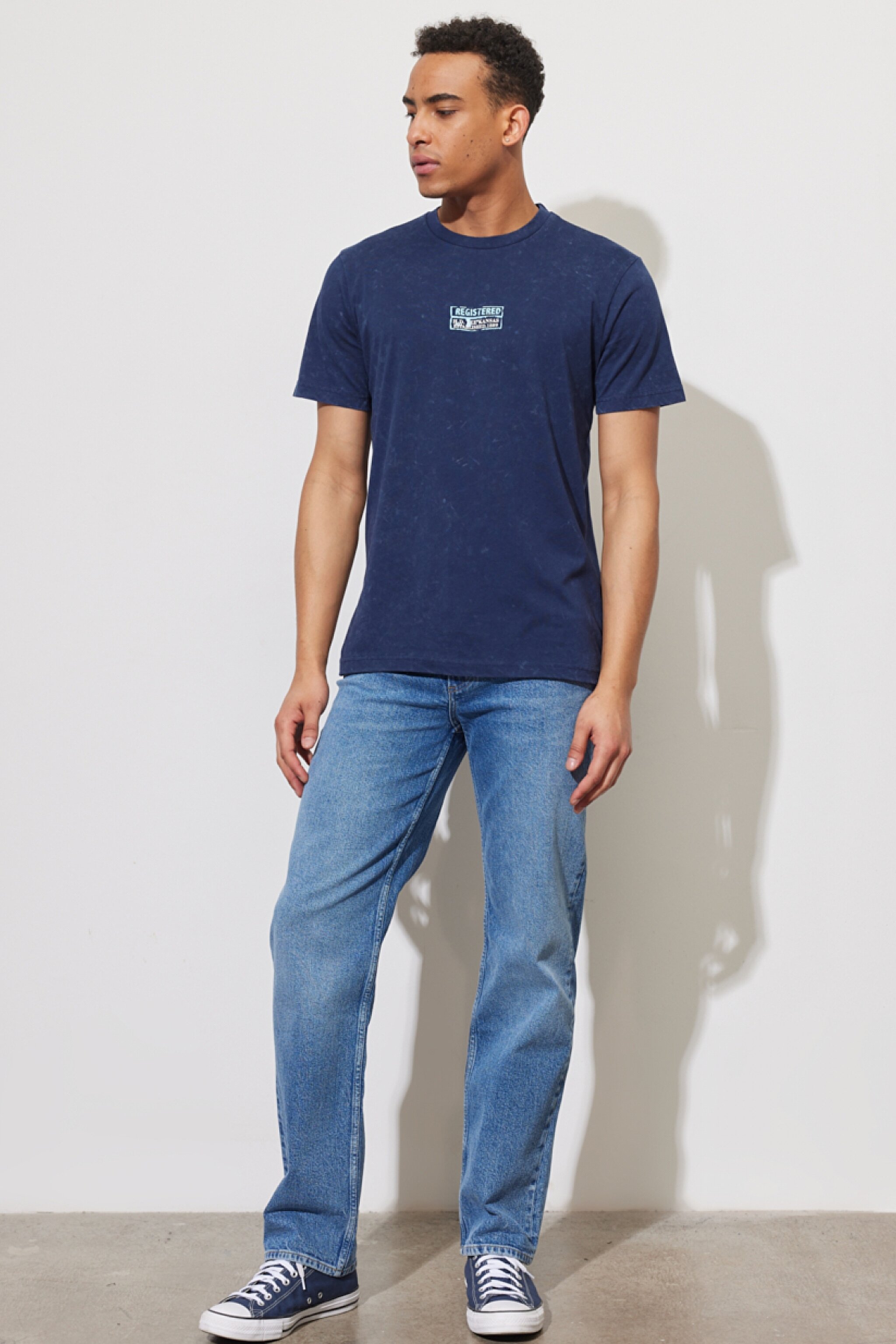 Regular Fit Normal Kesim %100 Pamuk Bisiklet Yaka İndigo Tişört - Indigo-L231307315 (görsel 2)