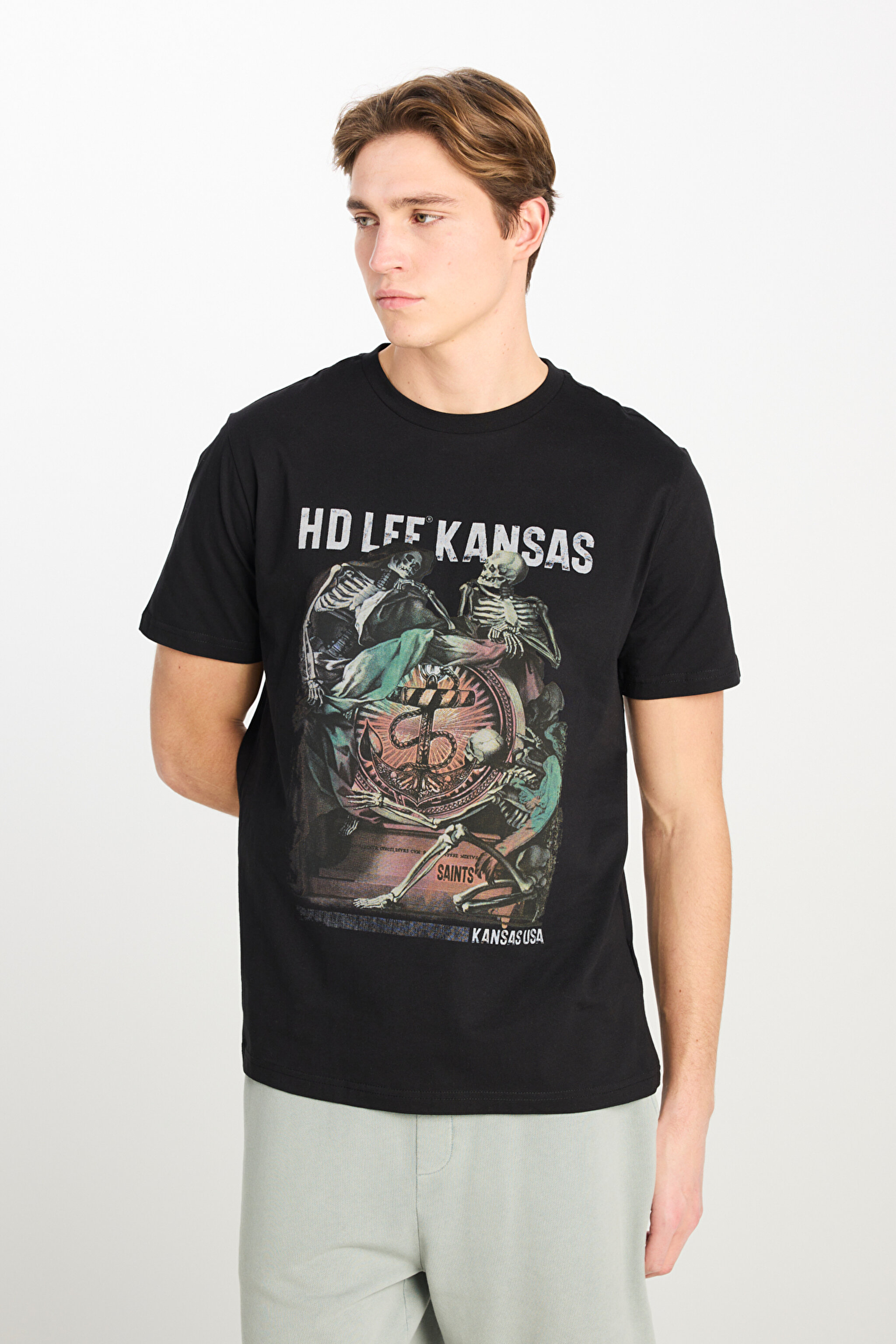 Regular Fit Normal Kesim %100 Pamuk Bisiklet Yaka Siyah Tişört - Black-L231311001 (görsel 2)