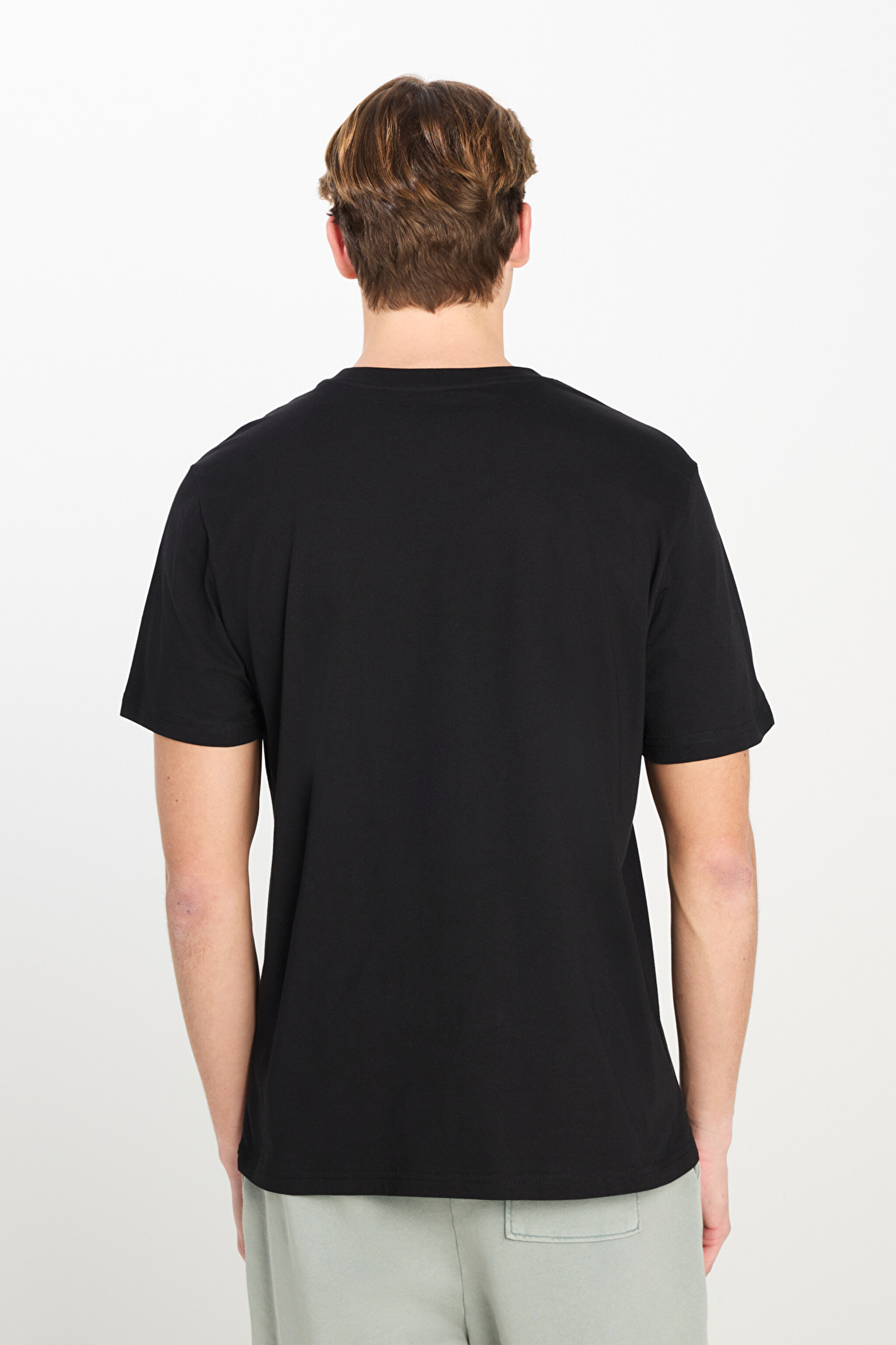 Regular Fit Normal Kesim %100 Pamuk Bisiklet Yaka Siyah Tişört - Black-L231311001 (görsel 5)