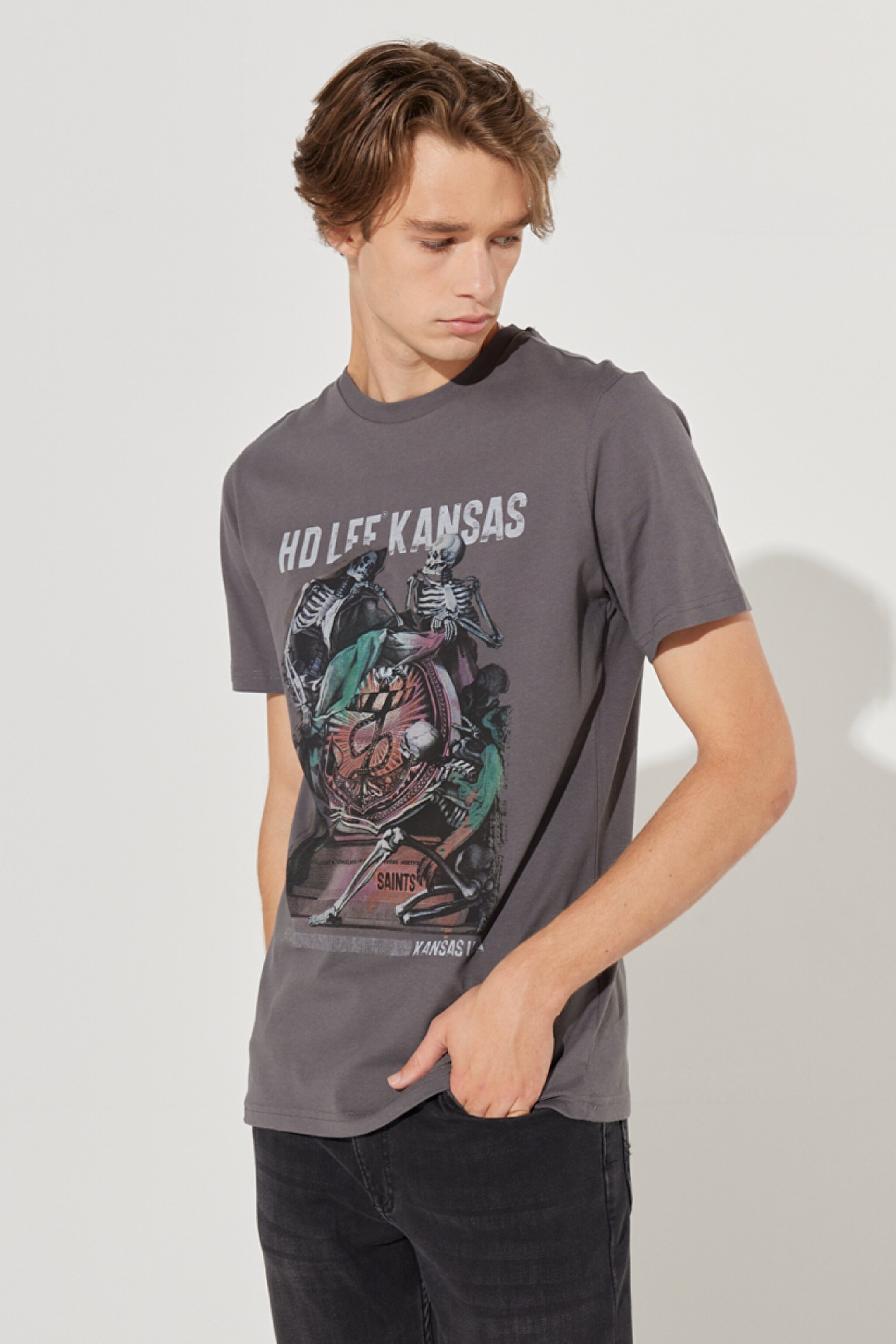 Regular Fit Normal Kesim %100 Pamuk Bisiklet Yaka Antrasit Tişört - Anthracite-L231311003
