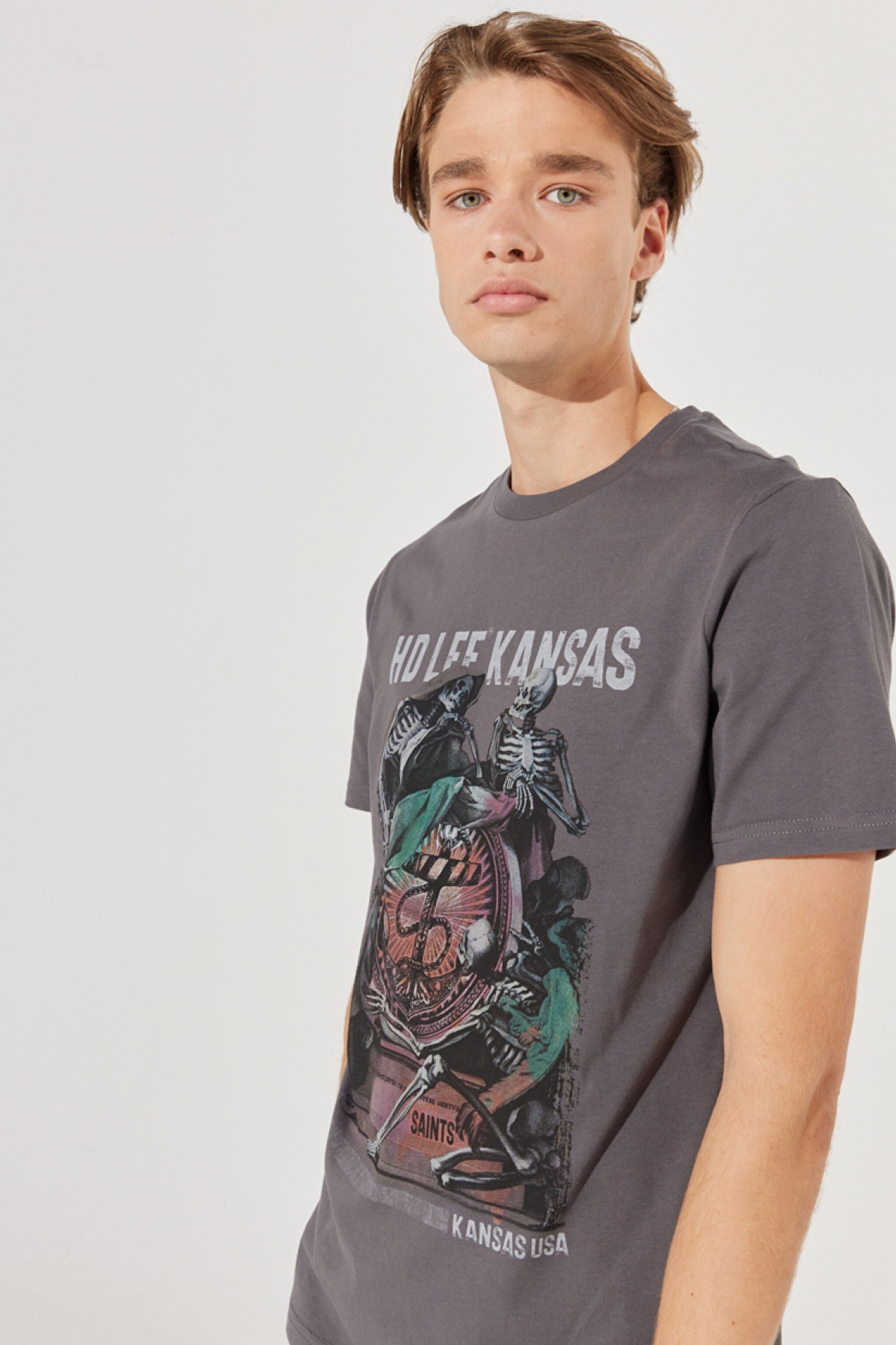 Regular Fit Normal Kesim %100 Pamuk Bisiklet Yaka Antrasit Tişört - Anthracite-L231311003 (görsel 2)