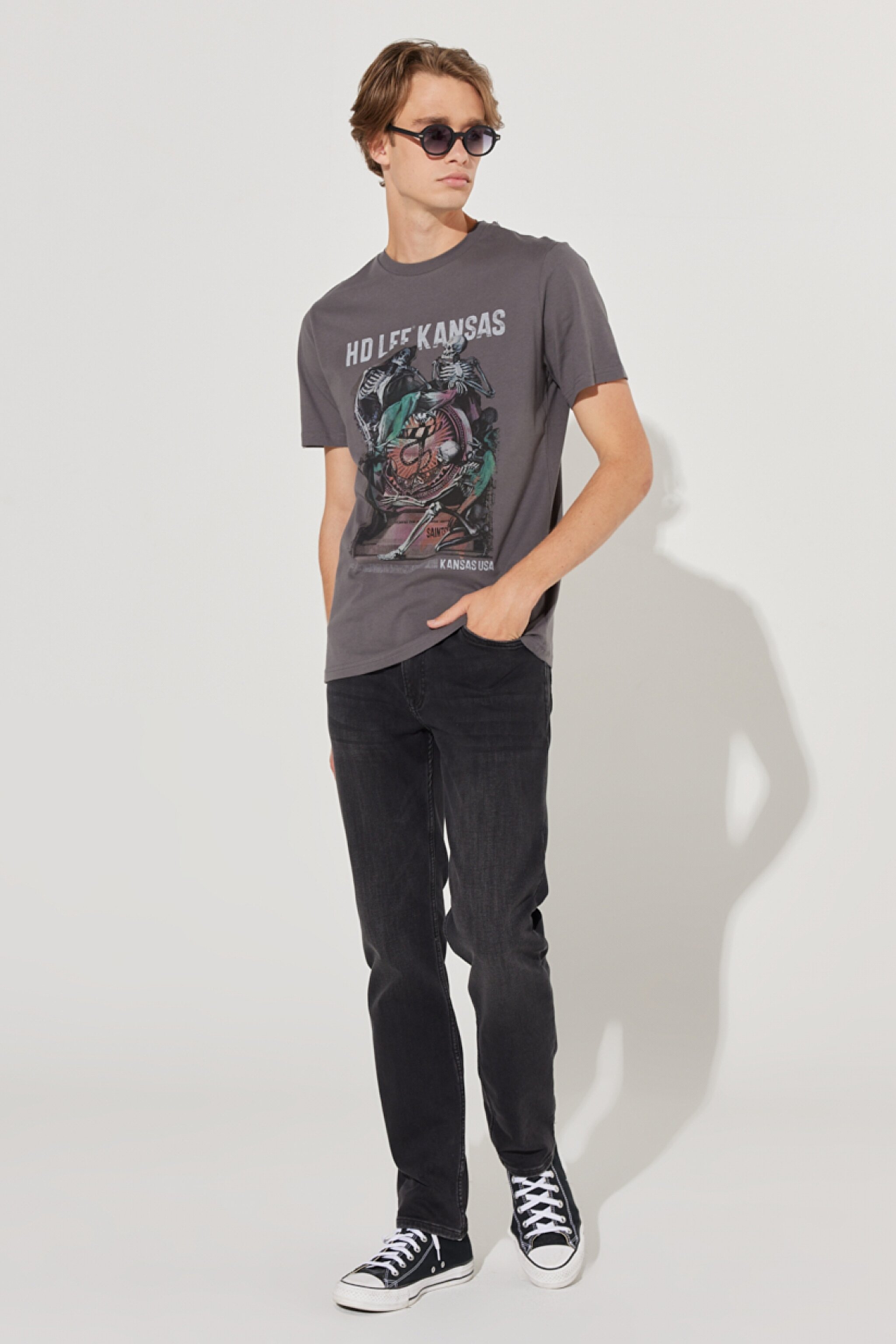 Regular Fit Normal Kesim %100 Pamuk Bisiklet Yaka Antrasit Tişört - Anthracite-L231311003 (görsel 5)