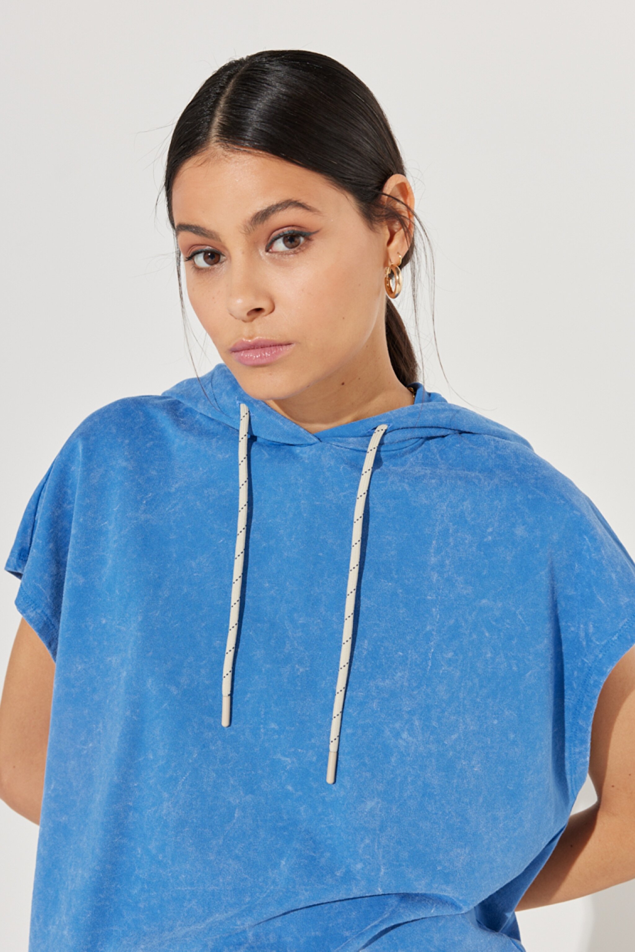 Regular Fit %100 Pamuk Kapüşonlu Yaka Mavi Kolsuz Sweatshirt - Blue-L231320400 (görsel 2)