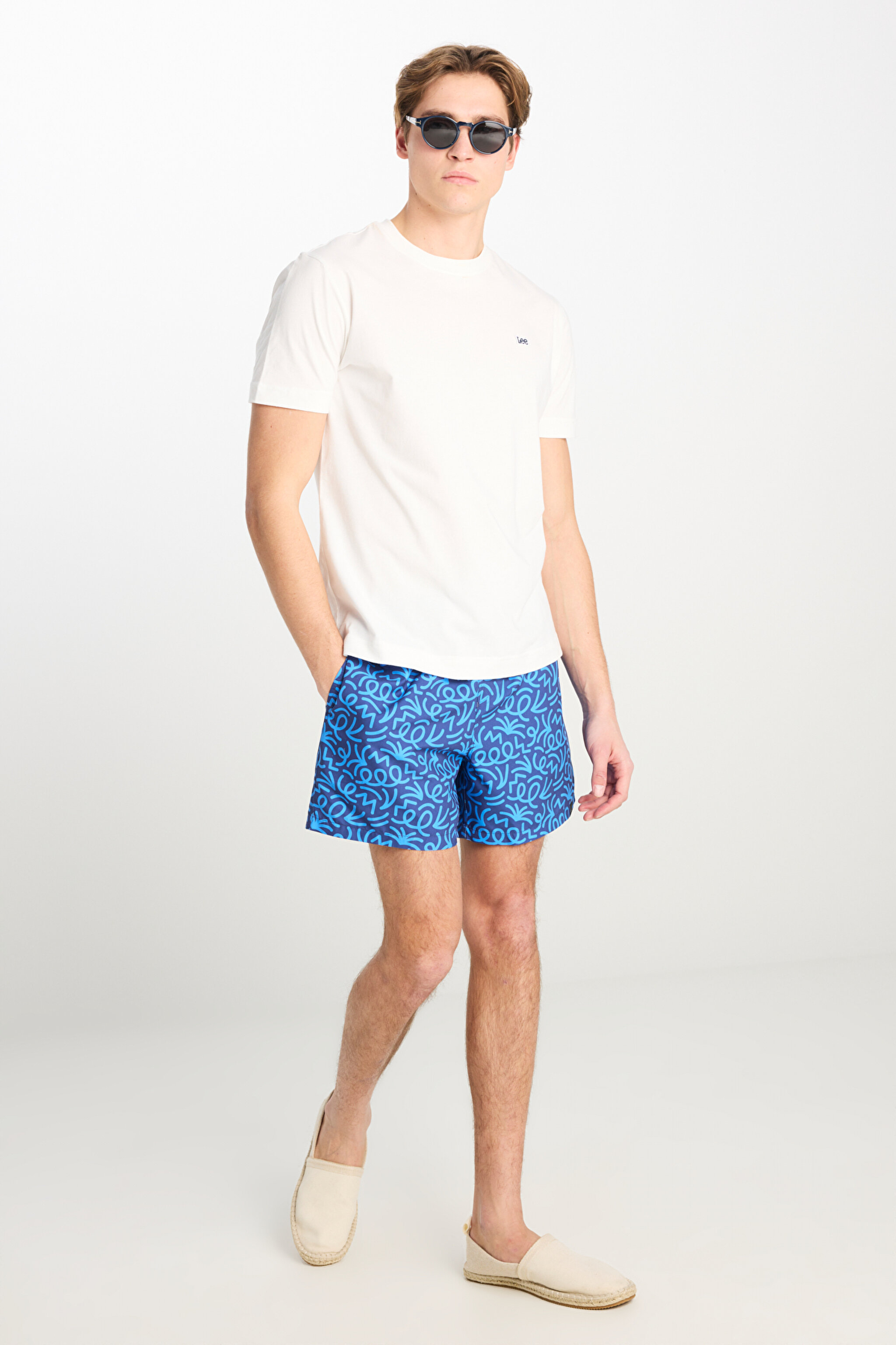 Regular Fit Normal Kesim Normal Bel Lacivert Desenli Deniz Şortu - Navy-L231338410 (görsel 3)