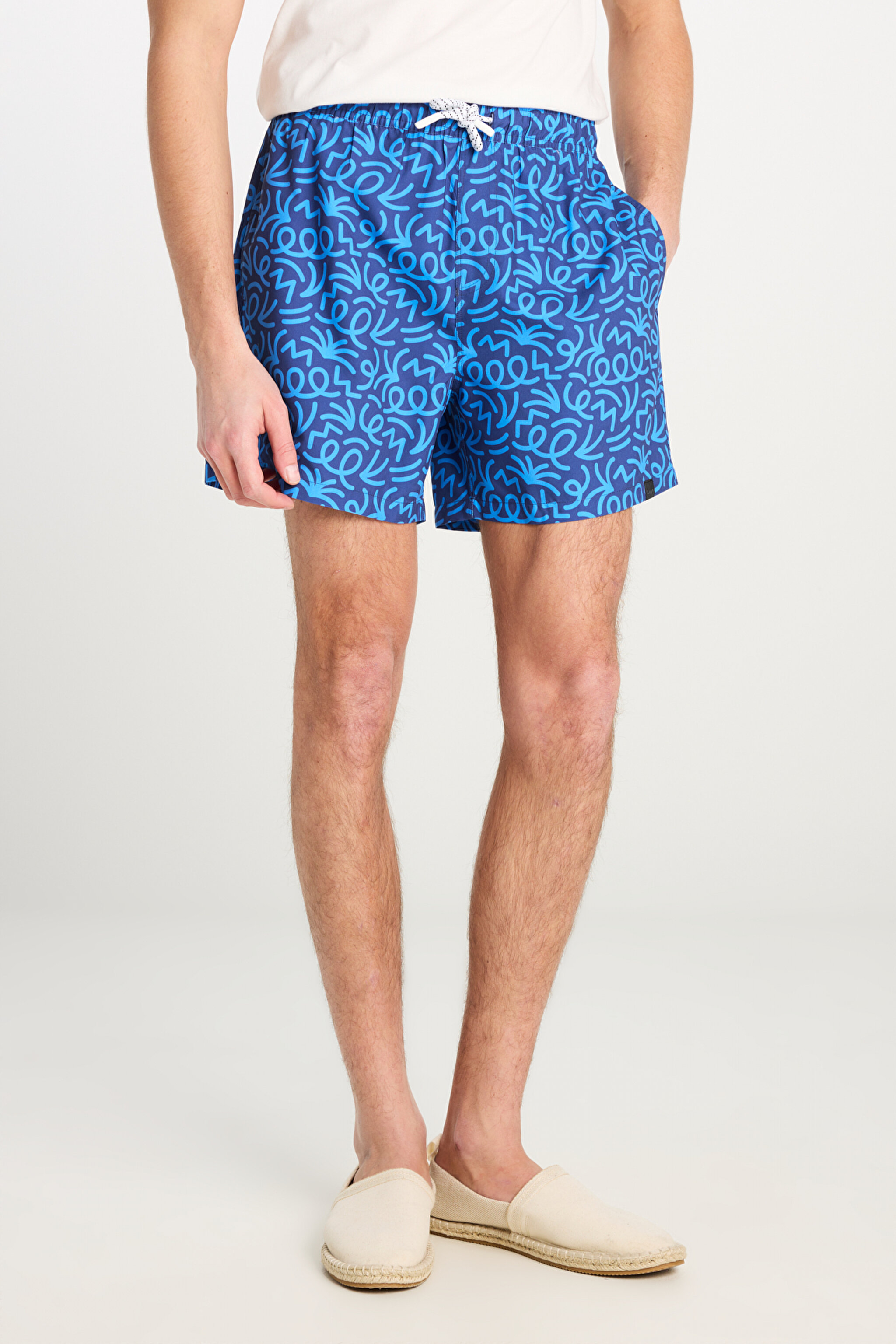 Regular Fit Normal Kesim Normal Bel Lacivert Desenli Deniz Şortu - Navy-L231338410 (görsel 4)