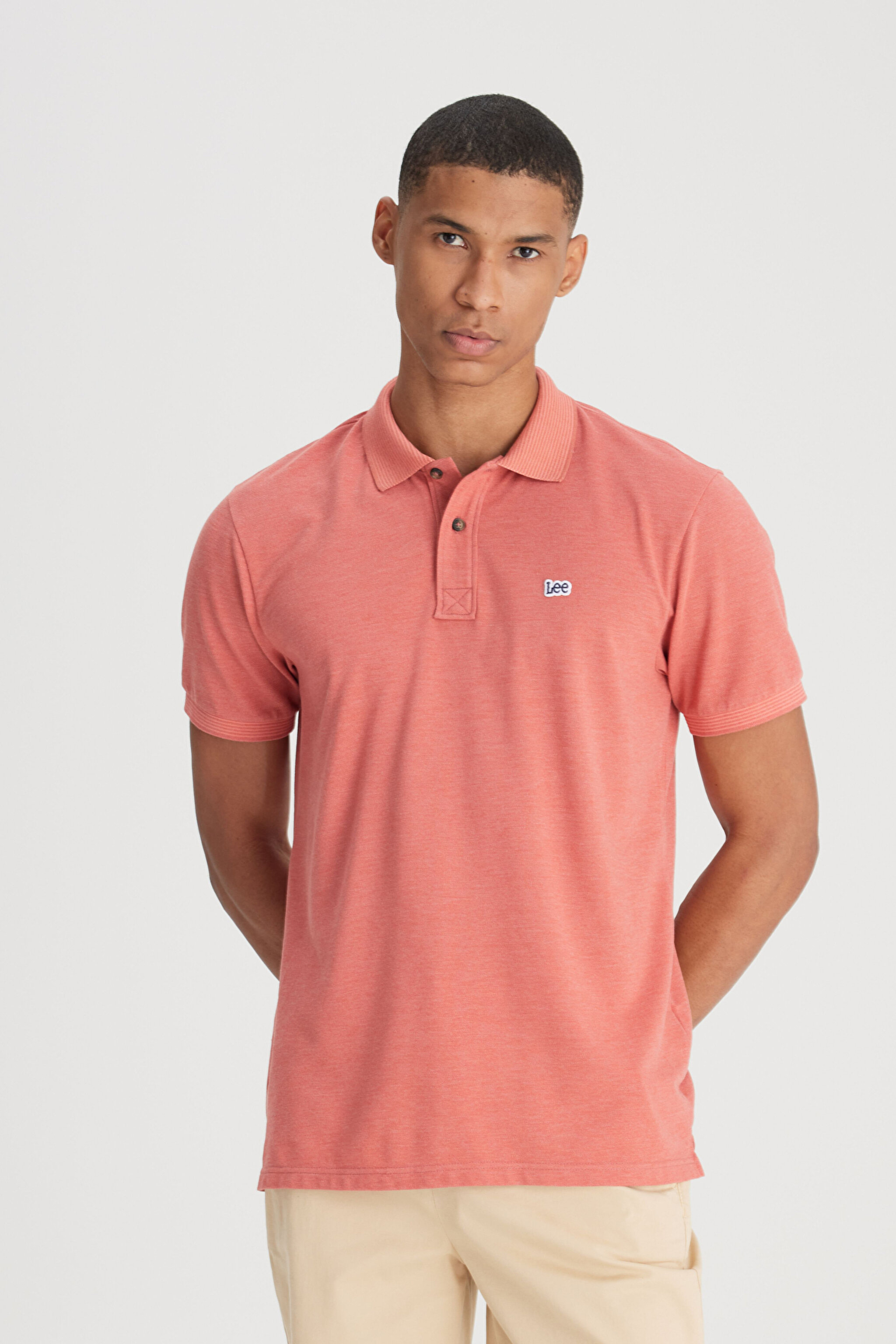 Regular Fit Normal Kesim Polo Yaka Mercan Tişört