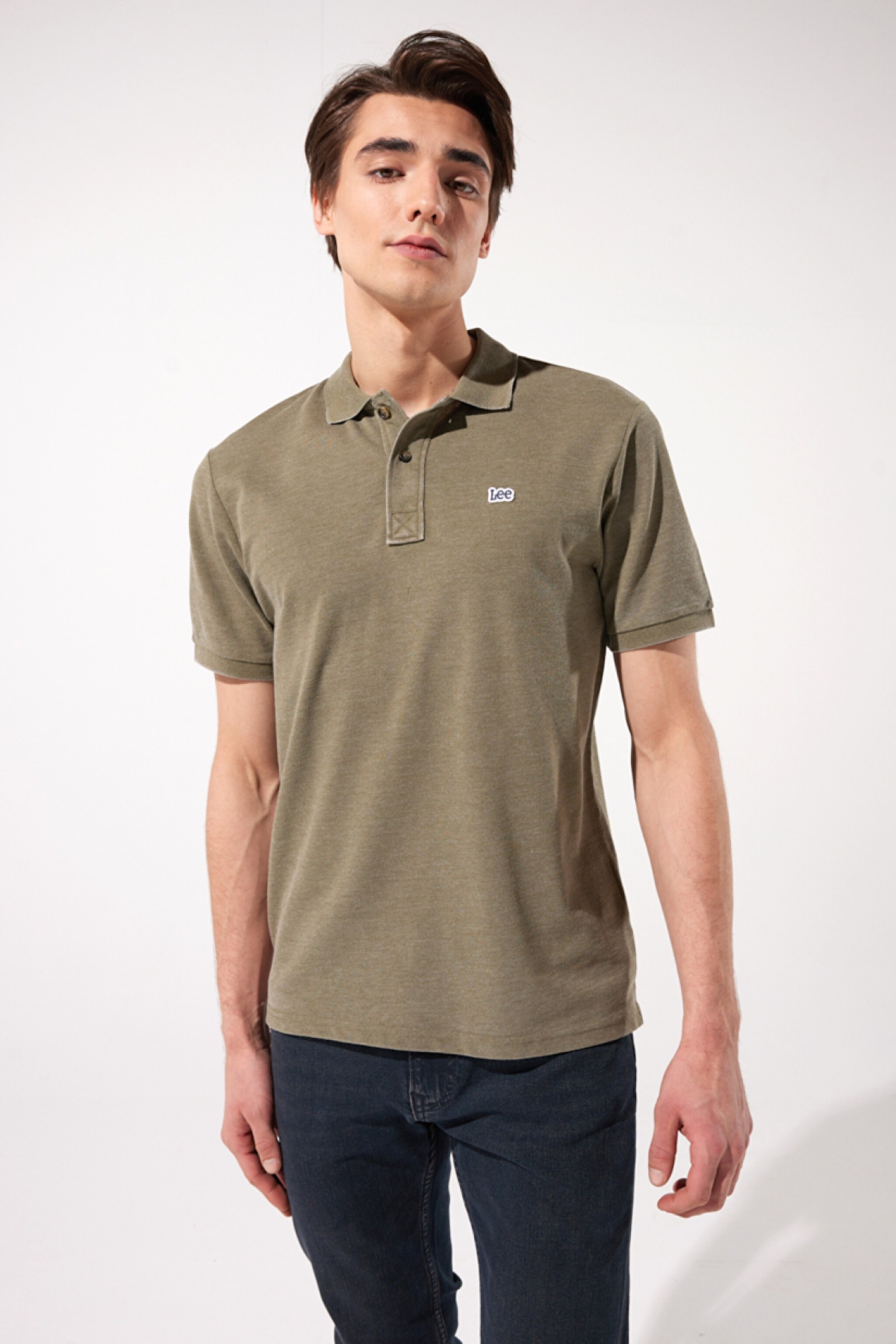 Regular Fit Normal Kesim Polo Yaka Haki Tişört - Khaki-L231369801