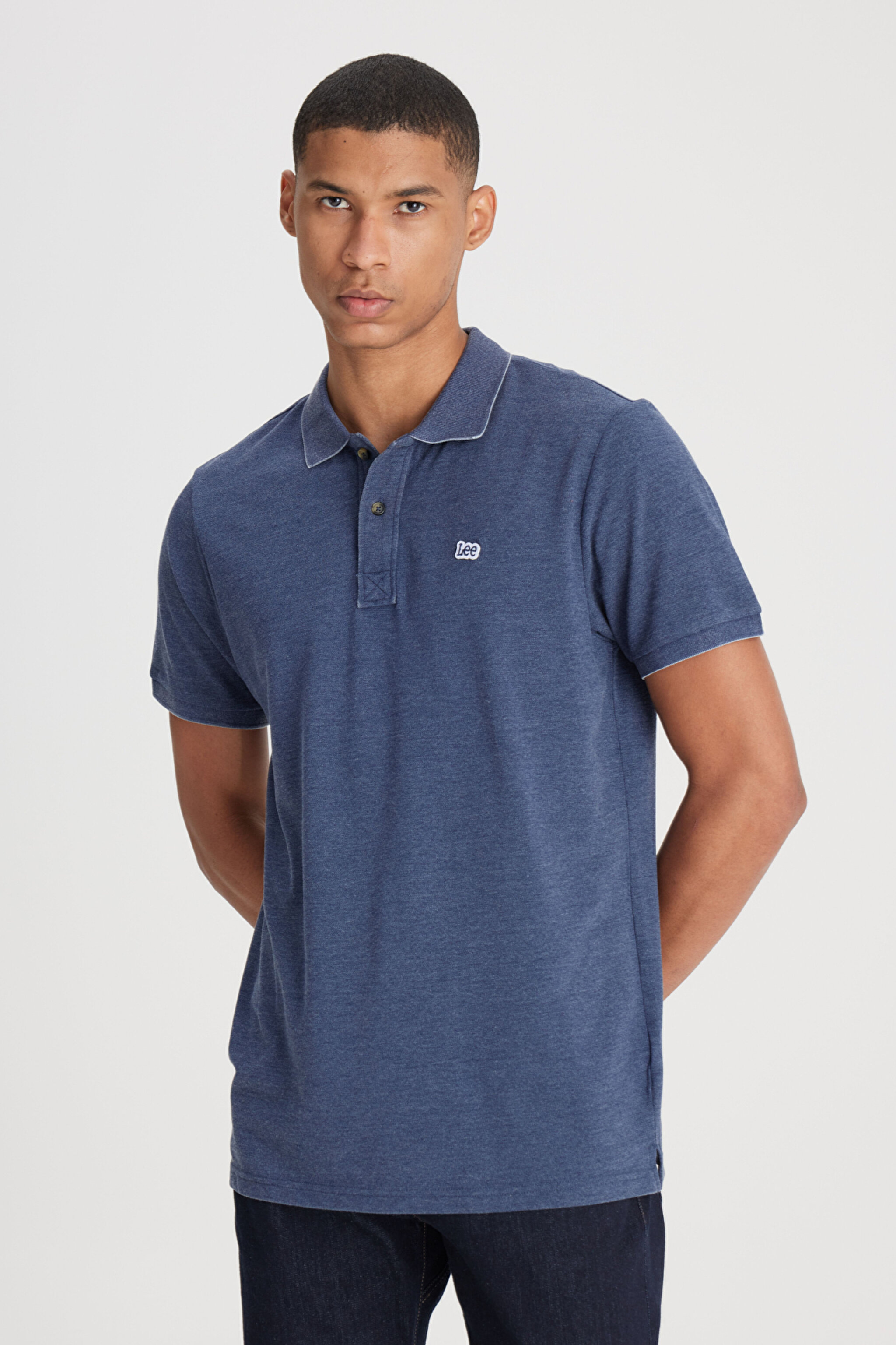 Regular Fit Normal Kesim Polo Yaka İndigo Tişört