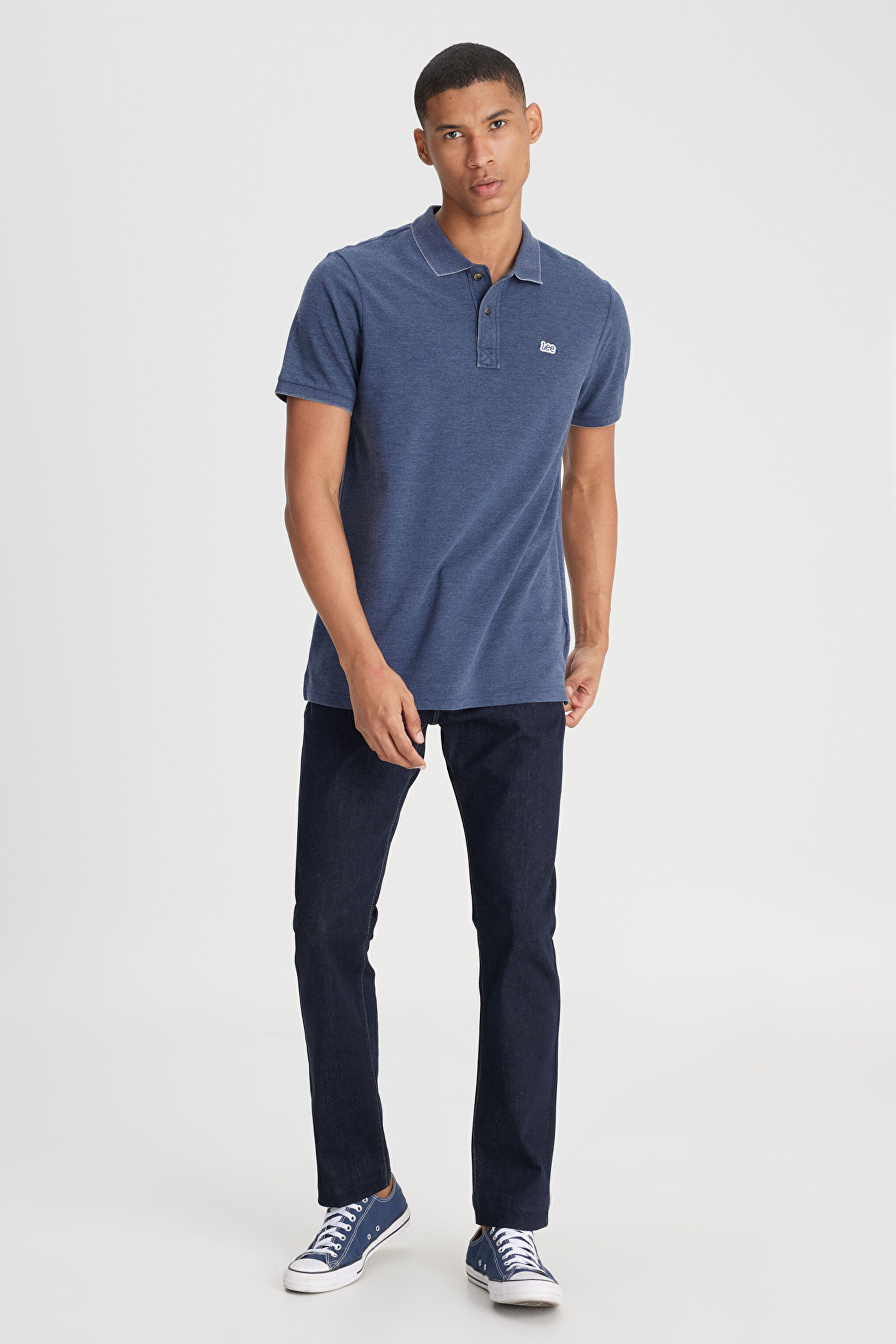 Regular Fit Normal Kesim Polo Yaka İndigo Tişört - İndigo-L231369TF (görsel 3)