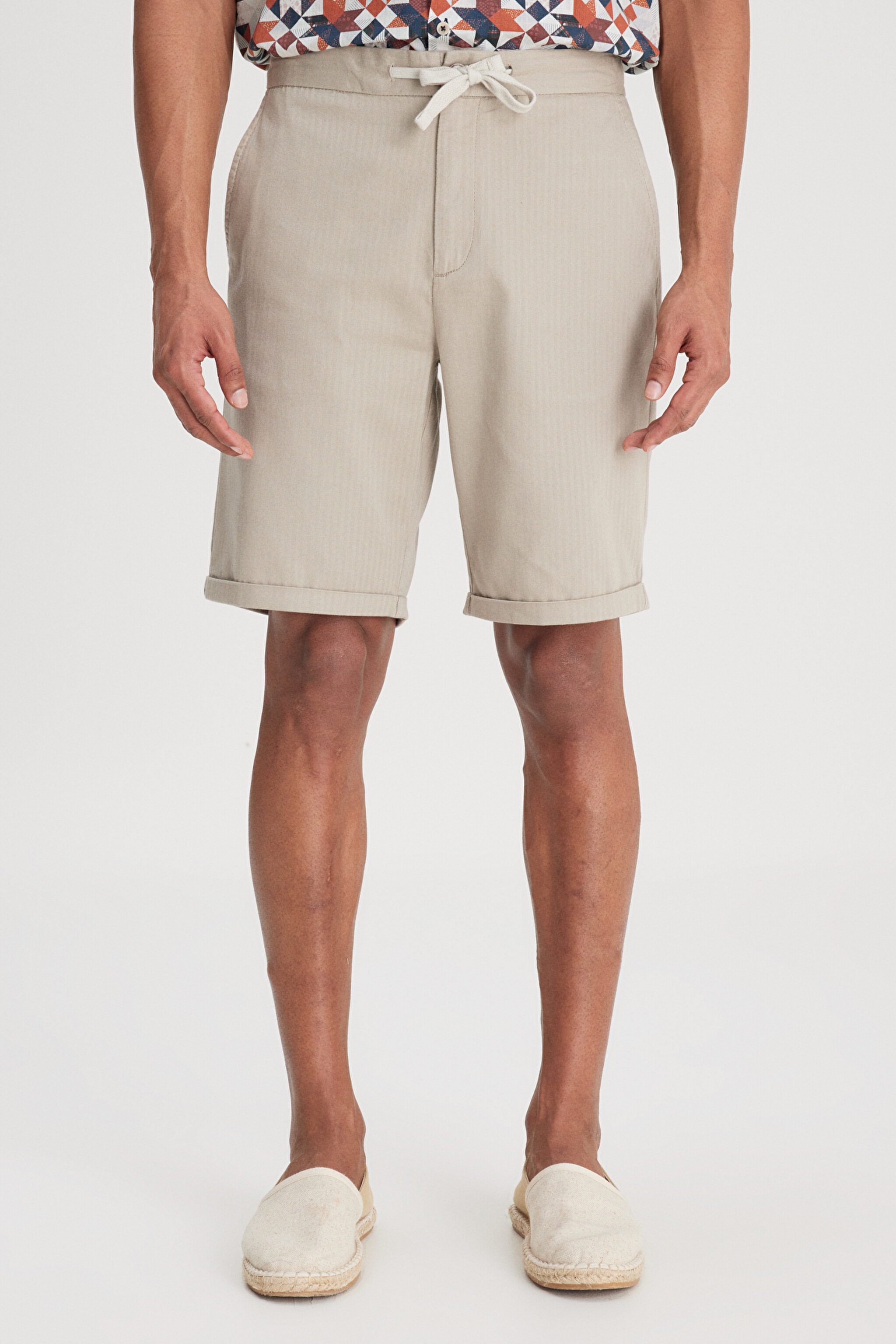 Regular Fit Normal Kesim Normal Bel %100 Pamuk Taş Rengi Şort - Stone-L231406013 (görsel 4)