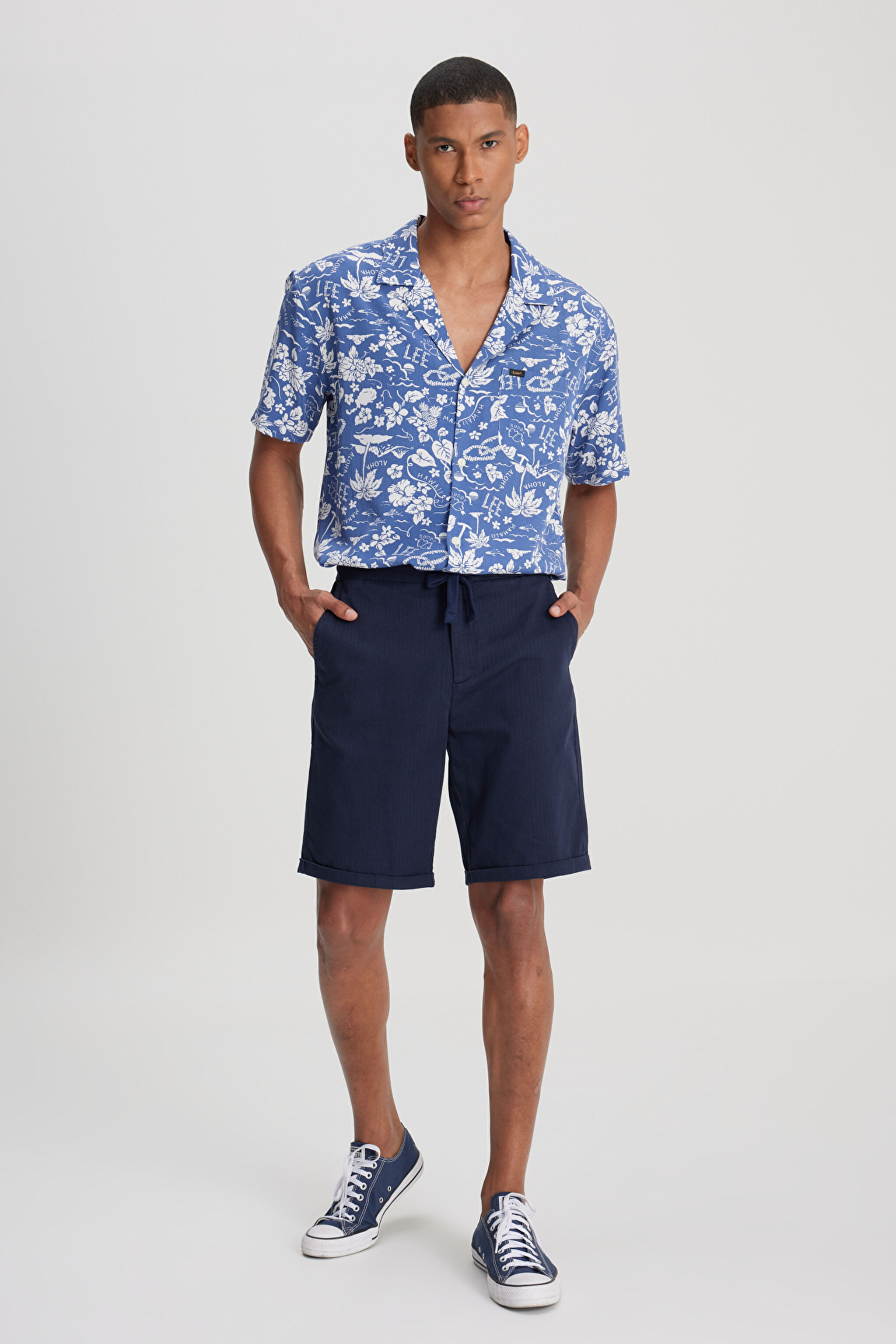 Regular Fit Normal Kesim %100 Pamuk Normal Bel Lacivert Chino Şort - Navy-L231406410