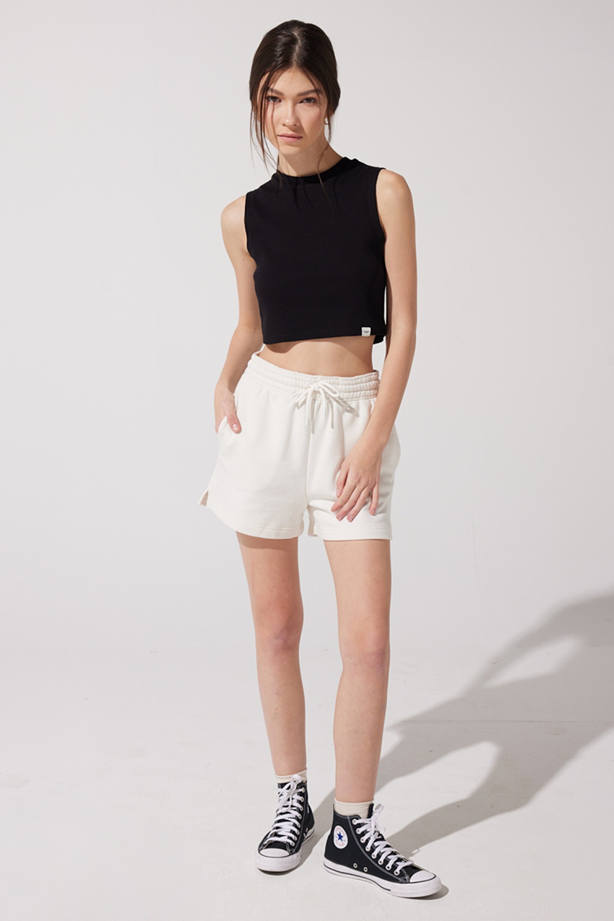 Regular Fit Normal Kesim %100 Pamuk Lastikli Bel Kırık Beyaz Sweat Şort - Off White-L231431102 (görsel 3)