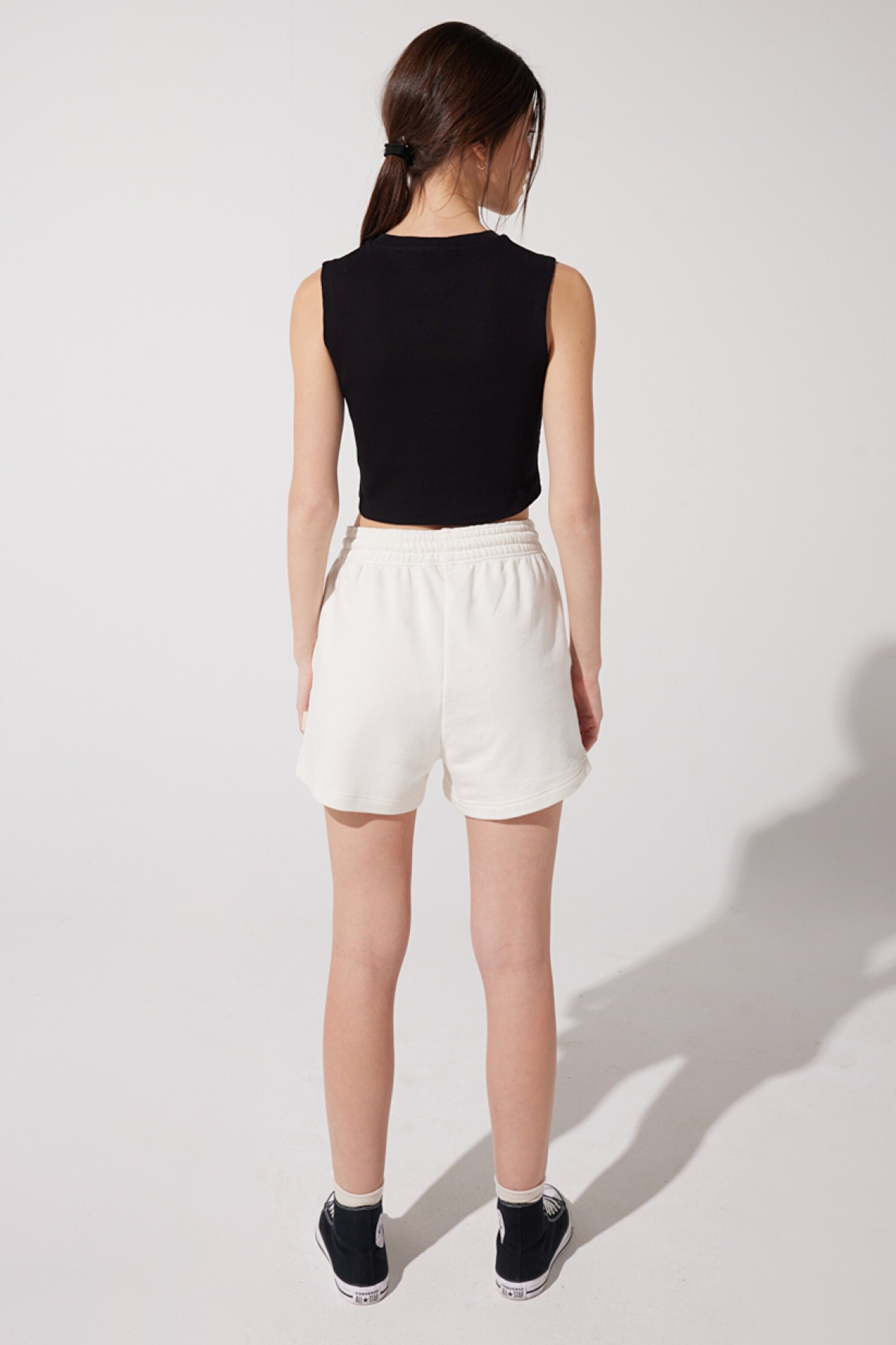 Regular Fit Normal Kesim %100 Pamuk Lastikli Bel Kırık Beyaz Sweat Şort - Off White-L231431102 (görsel 7)