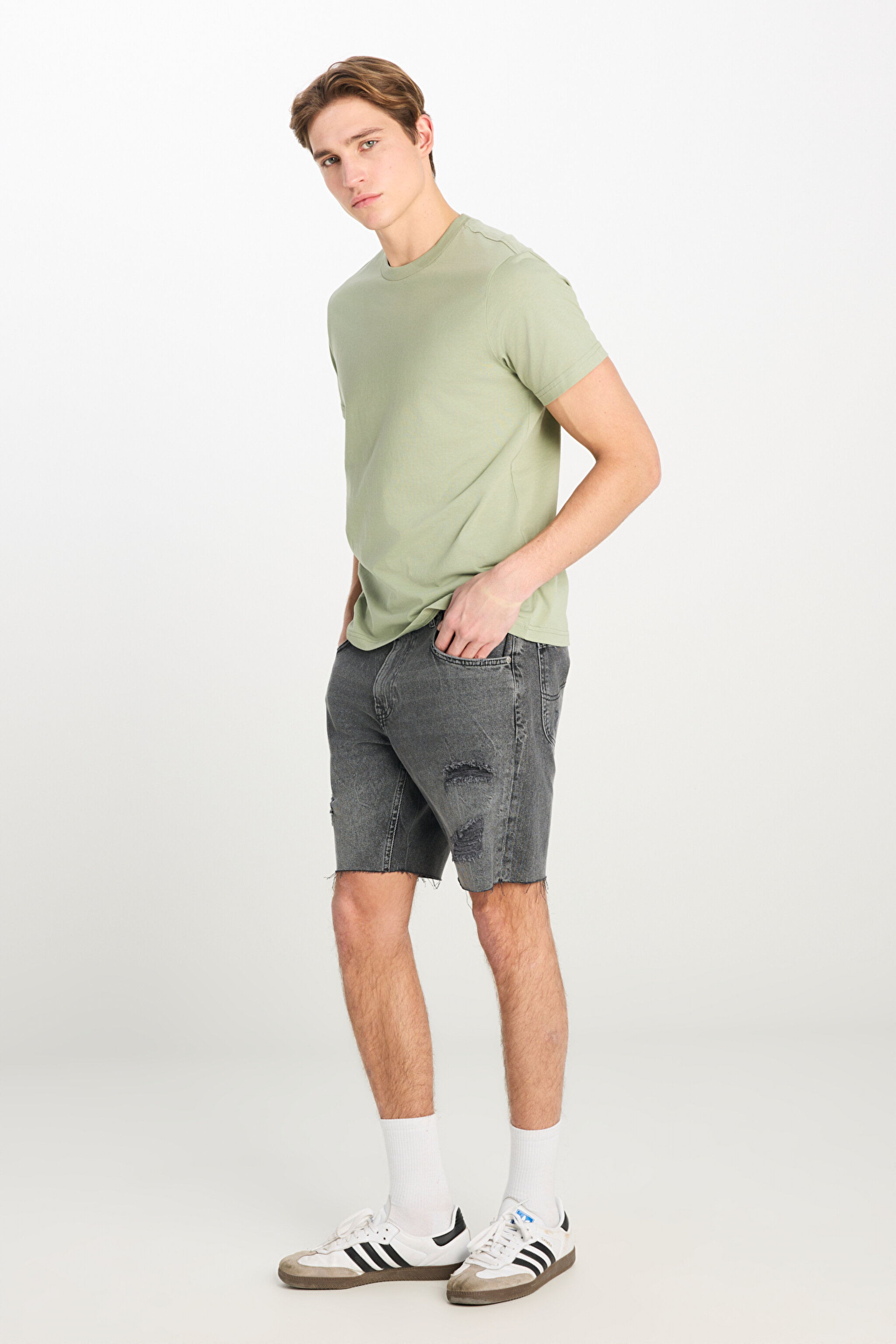 Regular Fit Normal Kesim %100 Pamuk Normal Bel Jean Kot Şort - Stone-L23162858