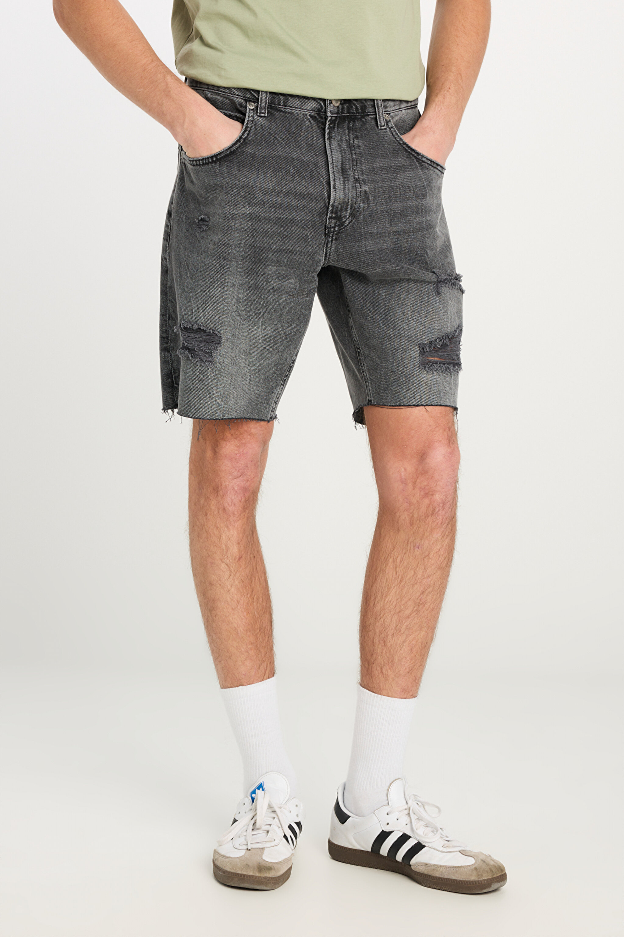 Regular Fit Normal Kesim %100 Pamuk Normal Bel Jean Kot Şort - Stone-L23162858 (görsel 3)