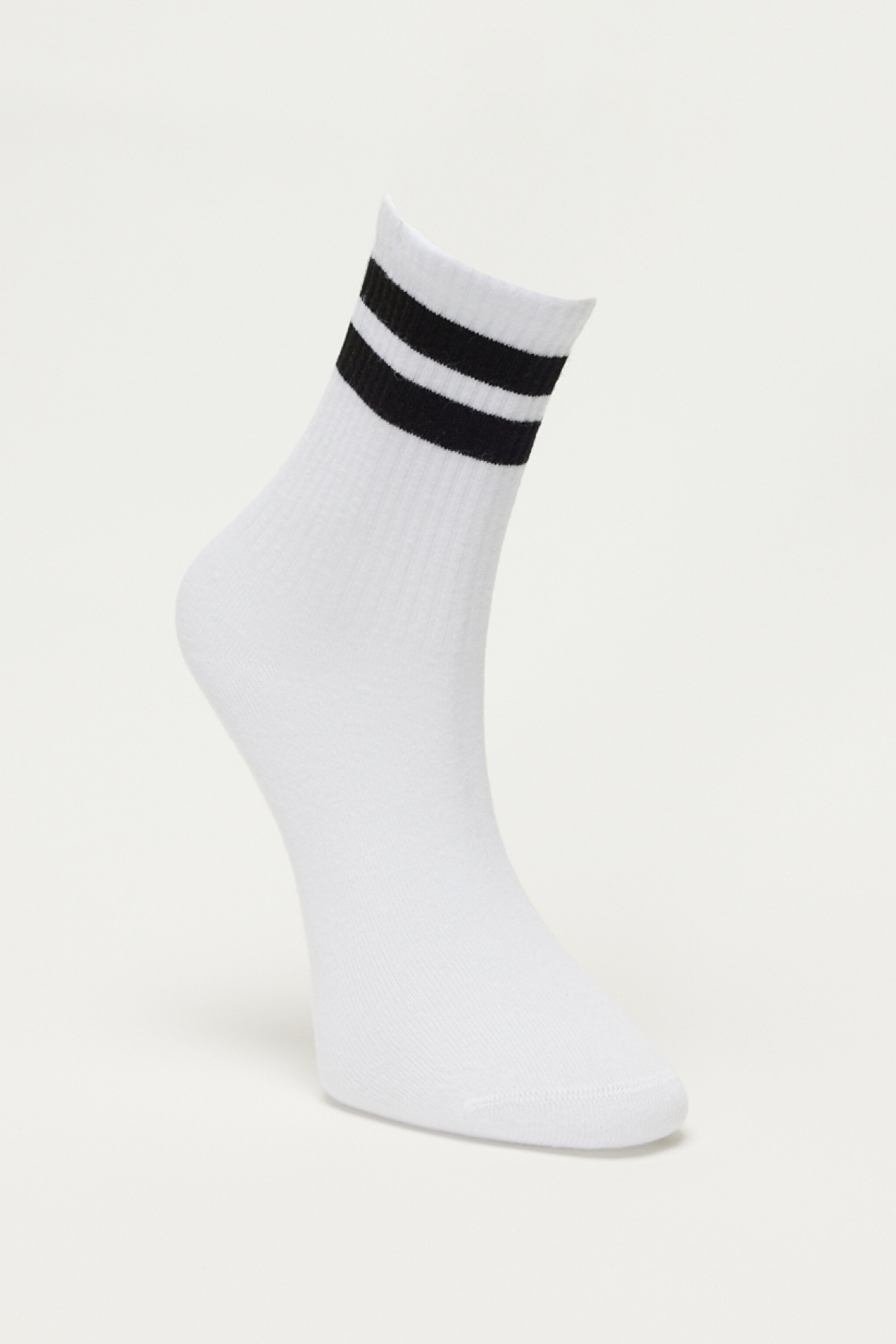 Yüksek Kesim Siyah Şeritli Tekli Çorap - Black-L231684001