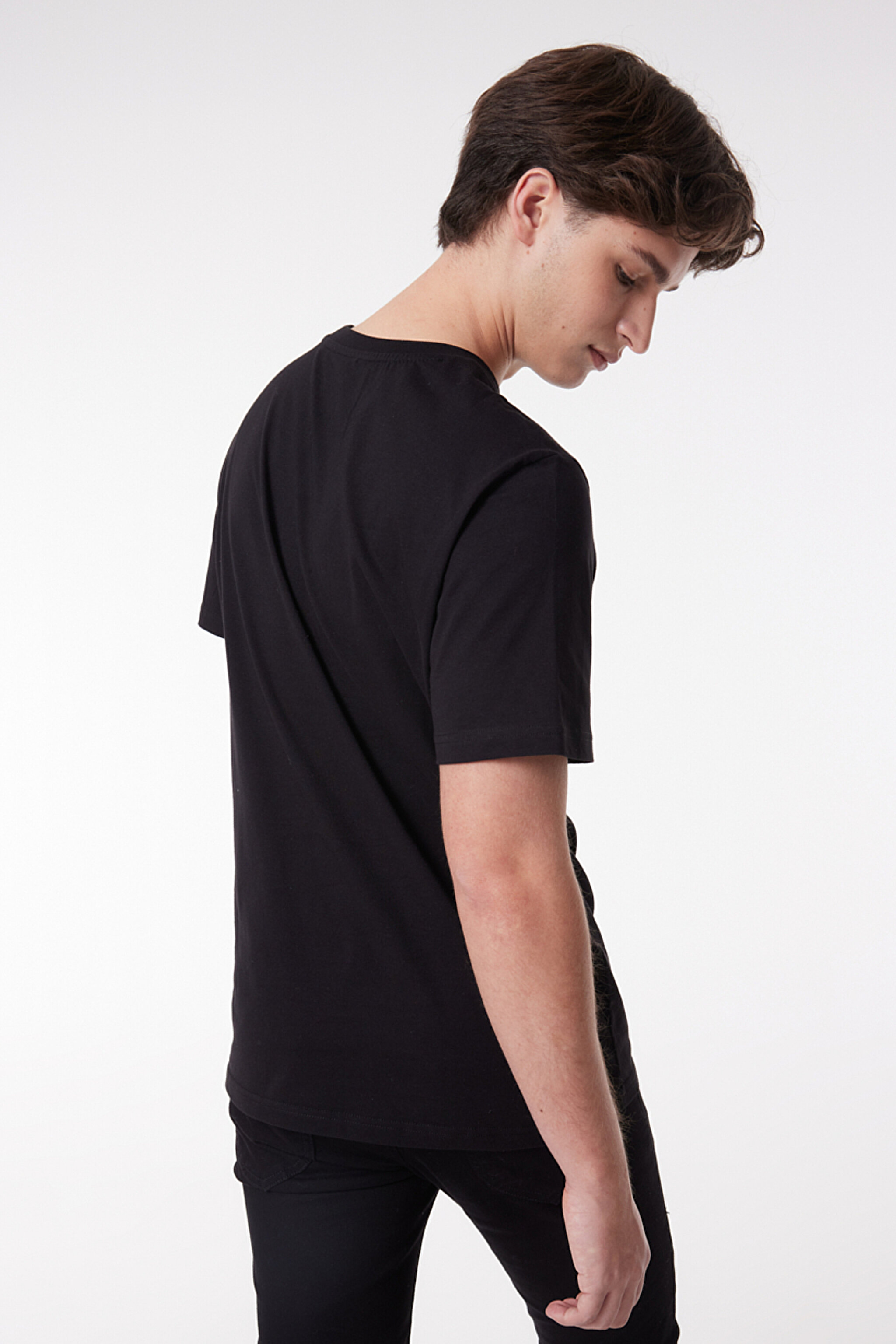 Regular Fit Normal Kesim %100 Pamuk Bisiklet Yaka Siyah Tişört - Black-L231734001 (görsel 4)