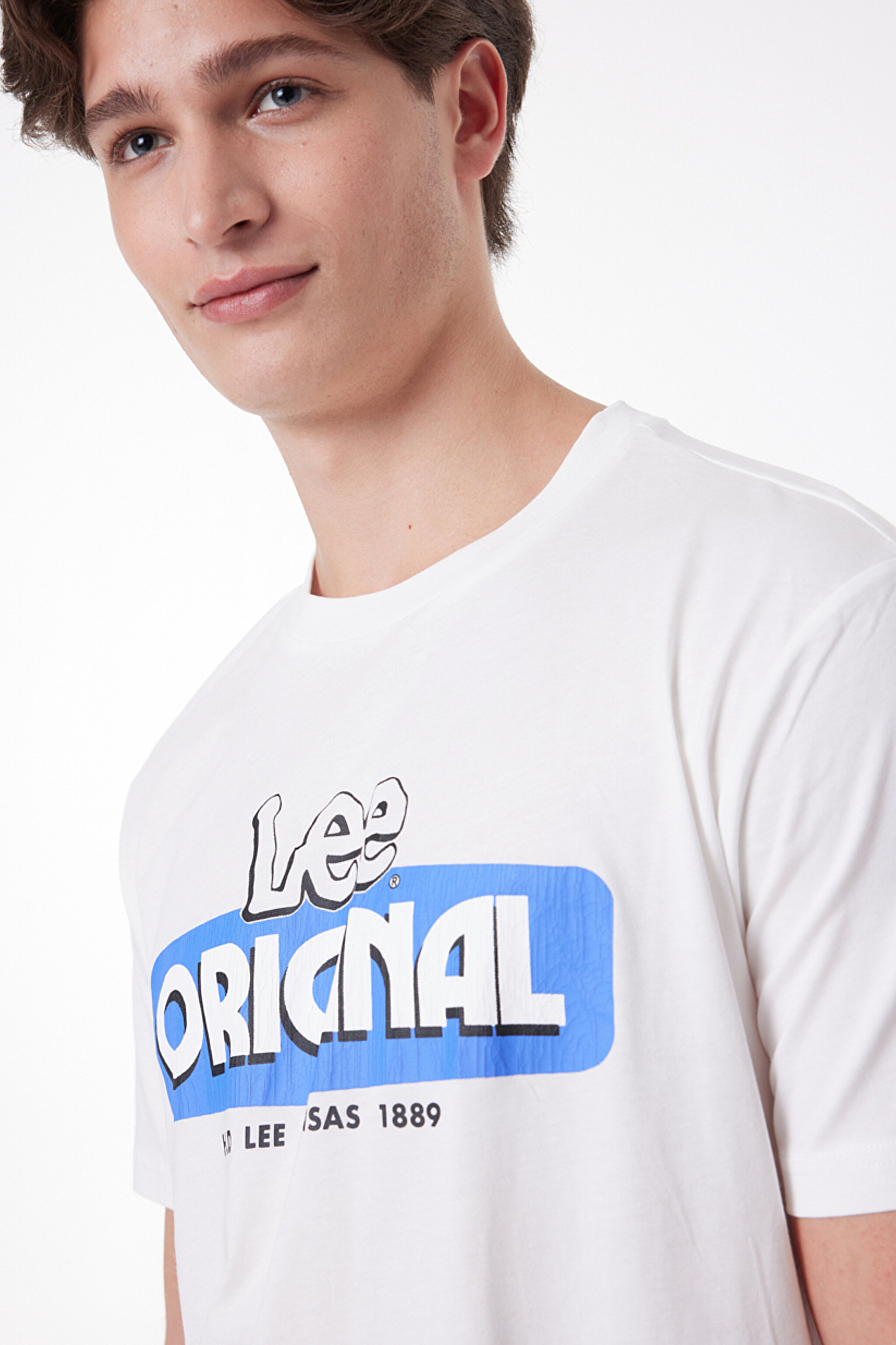 Regular Fit Normal Kesim %100 Pamuk Bisiklet Yaka Kırık Beyaz Tişört - Off White-L231734102 (görsel 3)