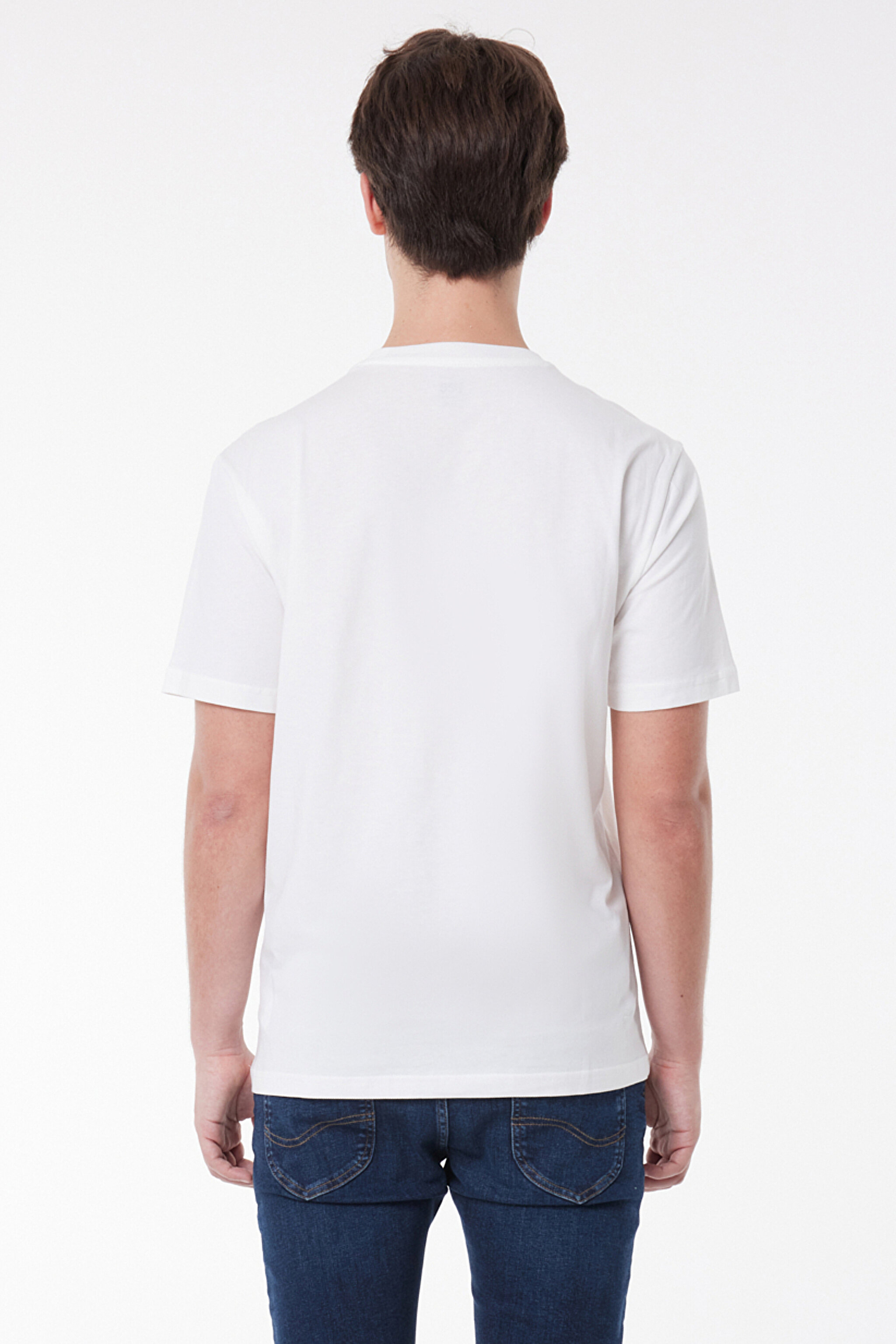 Regular Fit Normal Kesim %100 Pamuk Bisiklet Yaka Kırık Beyaz Tişört - Off White-L231734102 (görsel 5)