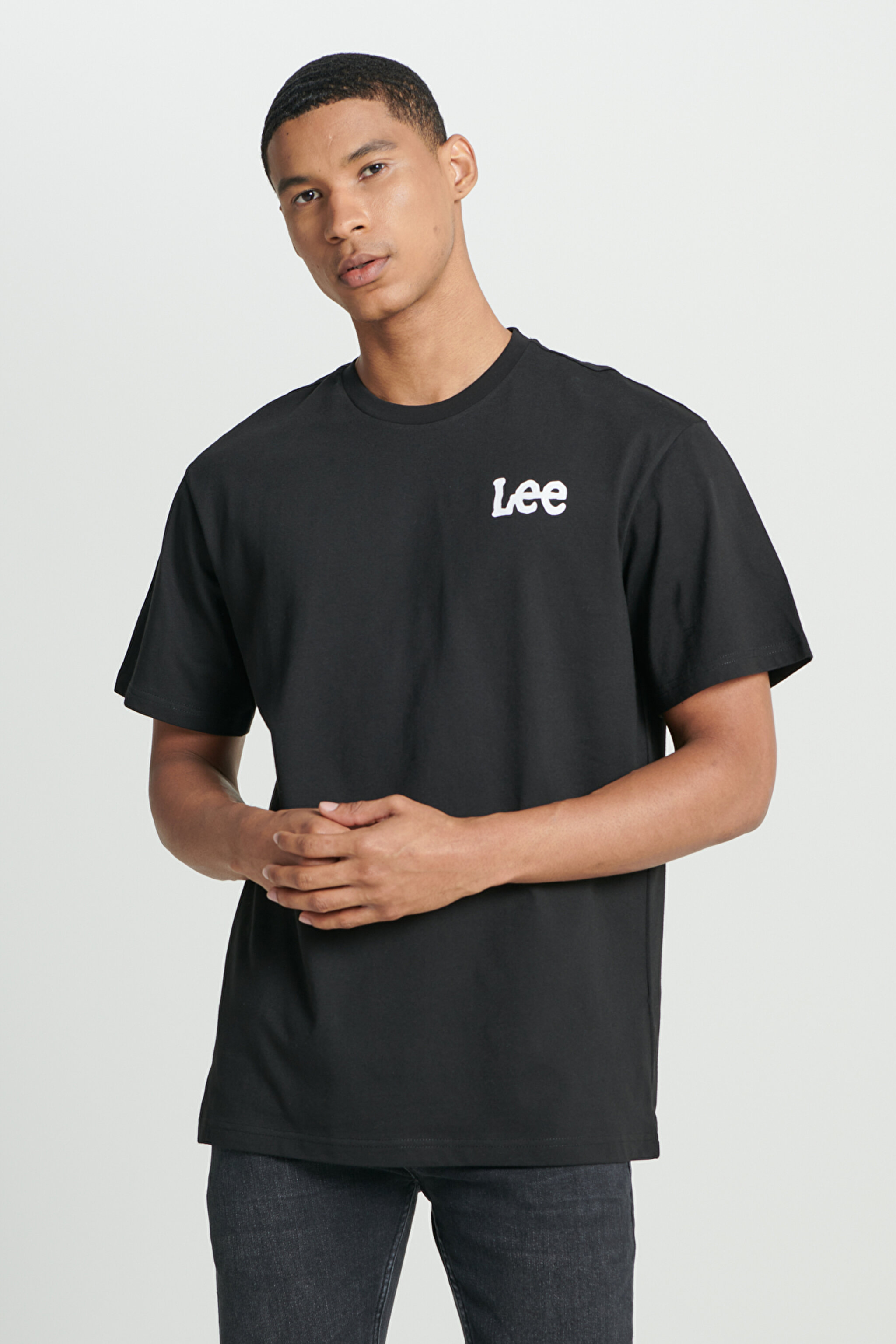 Loose Fit Rahat Kesim %100 Pamuk Bisiklet Yaka Siyah Tişört - Black-L231735001