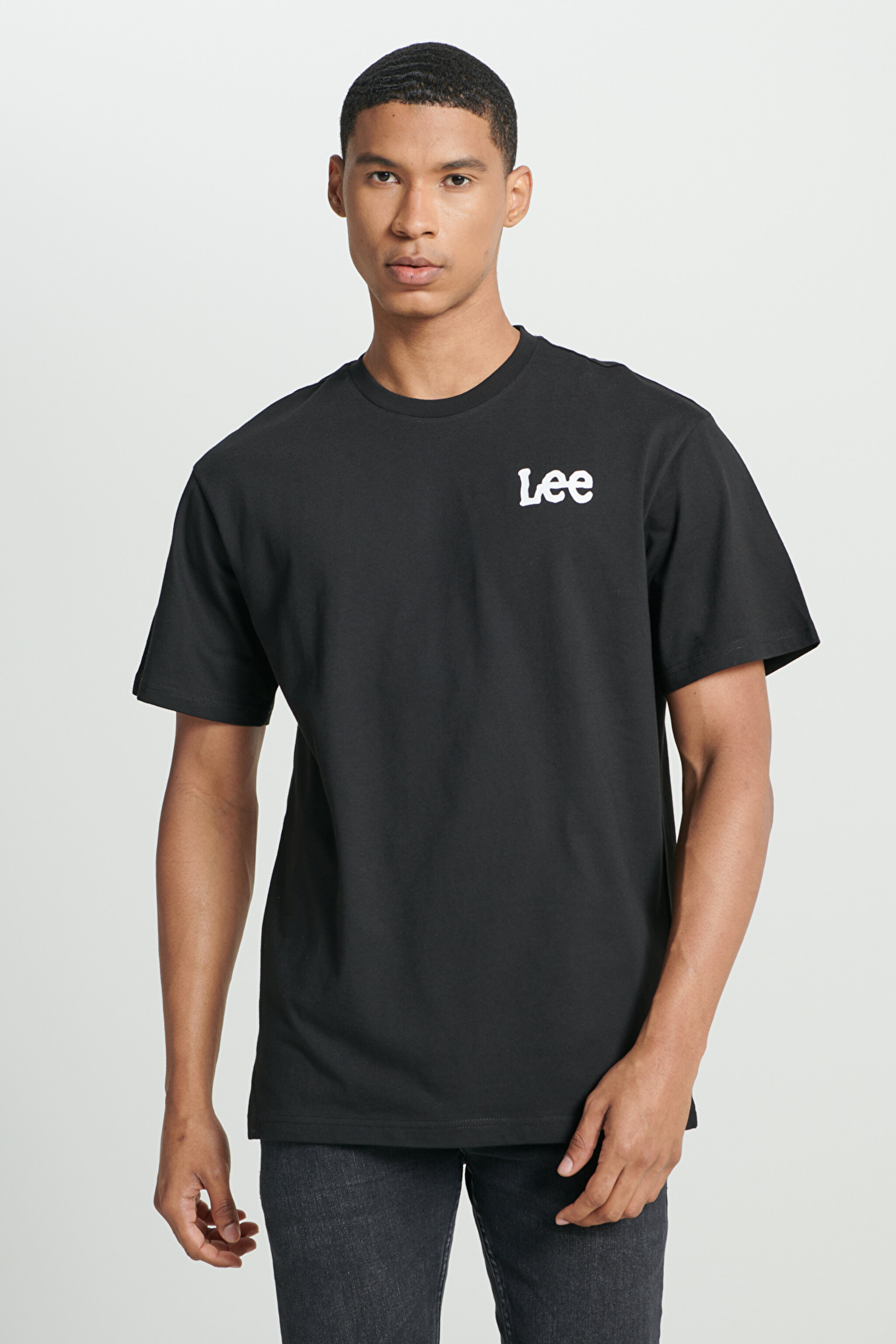 Loose Fit Rahat Kesim %100 Pamuk Bisiklet Yaka Siyah Tişört - Black-L231735001 (görsel 3)