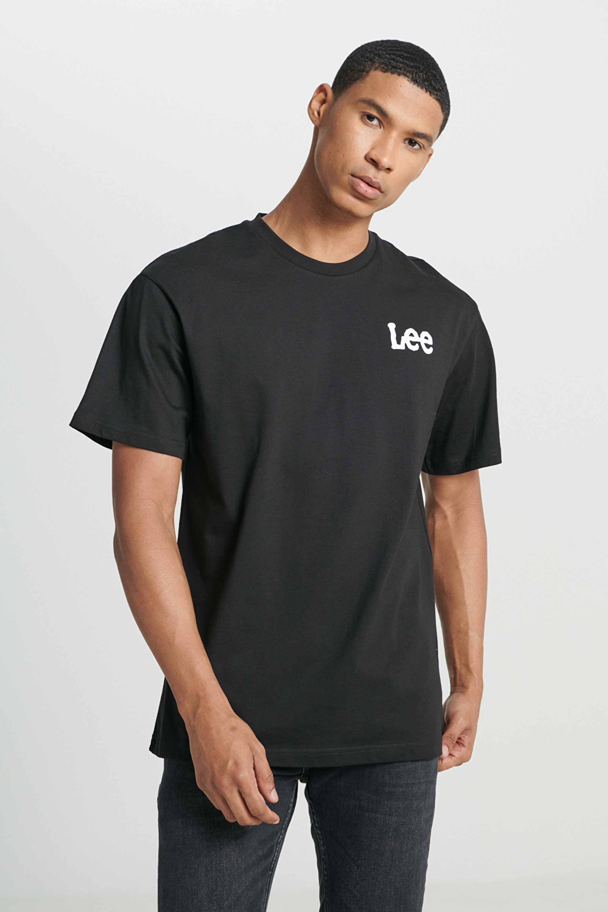 Loose Fit Rahat Kesim %100 Pamuk Bisiklet Yaka Siyah Tişört - Black-L231735001 (görsel 4)