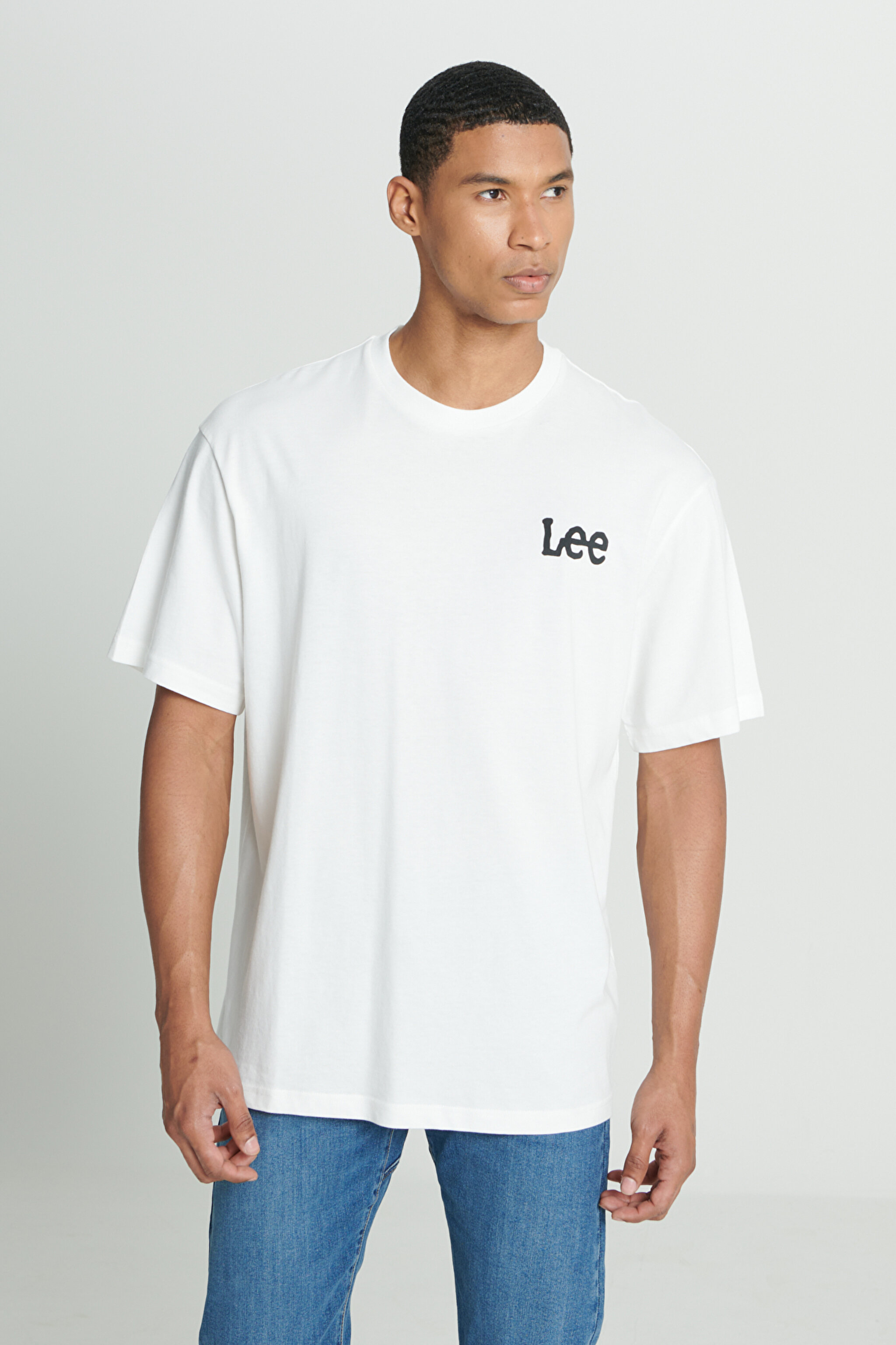 Loose Fit Rahat Kesim %100 Pamuk Bisiklet Yaka Kırık Beyaz Tişört