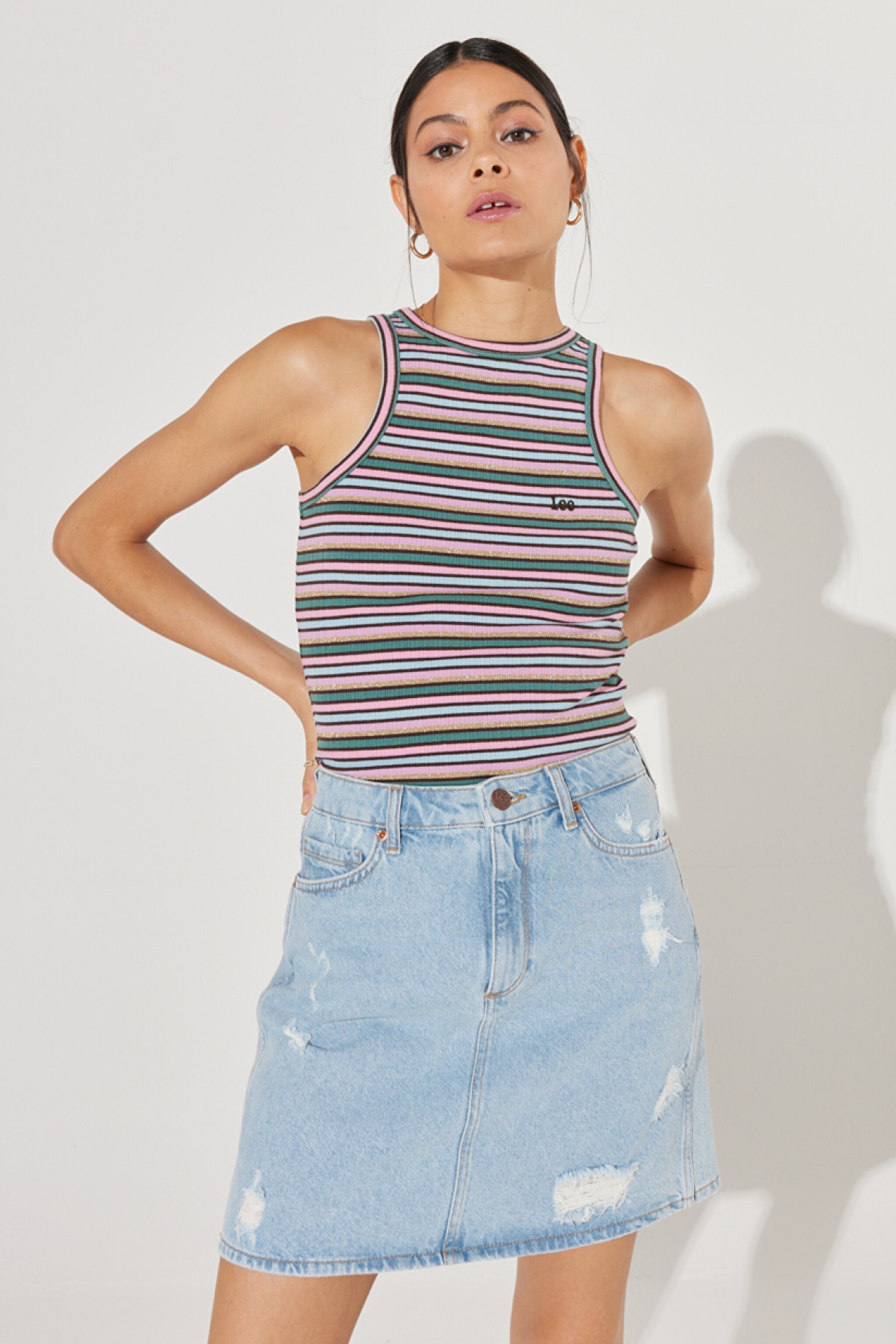 Slim Fit Dar Kesim Bisiklet Yaka Kısa Kollu Renkli Esnek Tişört - Multi-L231753900