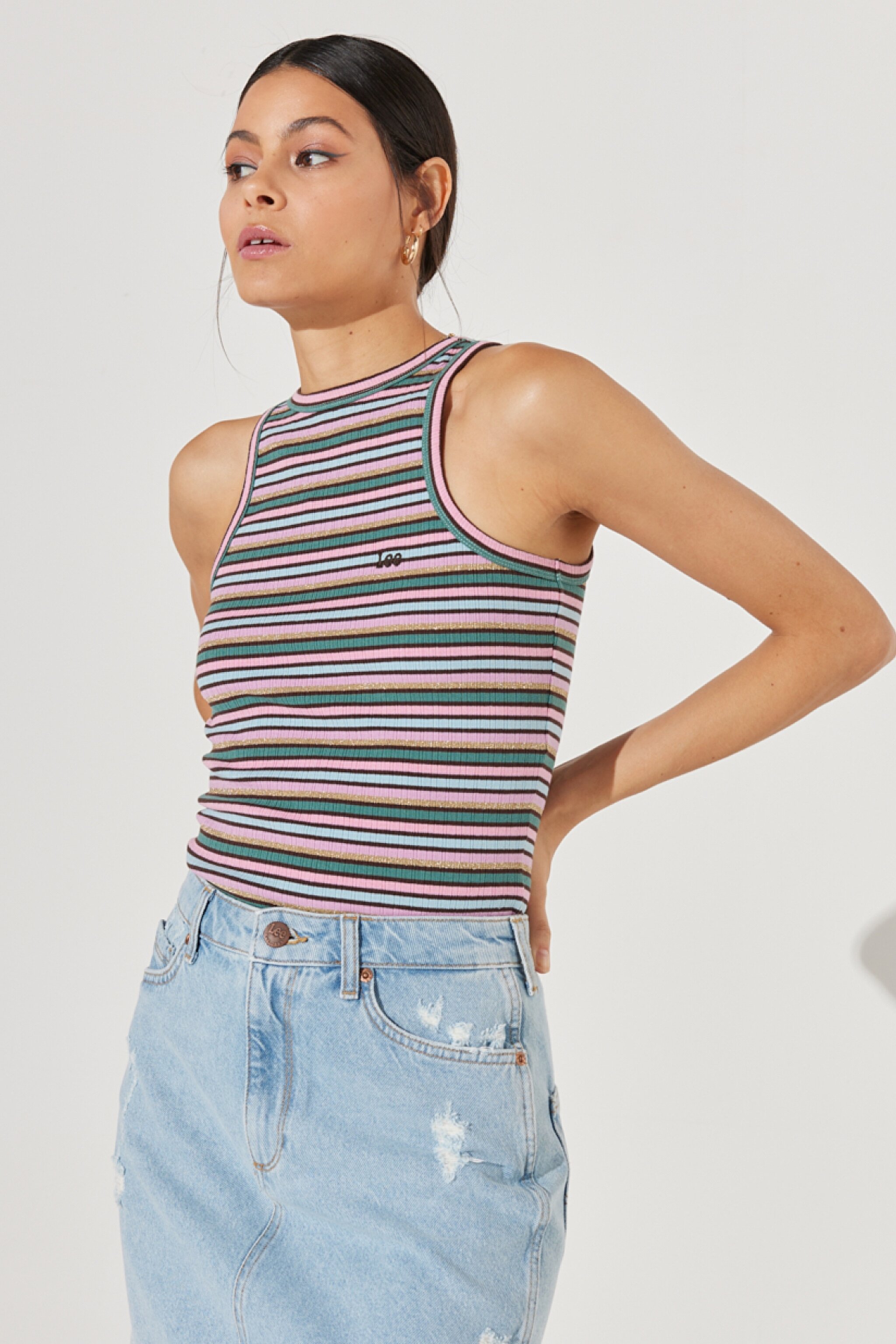 Slim Fit Dar Kesim Bisiklet Yaka Kısa Kollu Renkli Esnek Tişört - Multi-L231753900 (görsel 2)