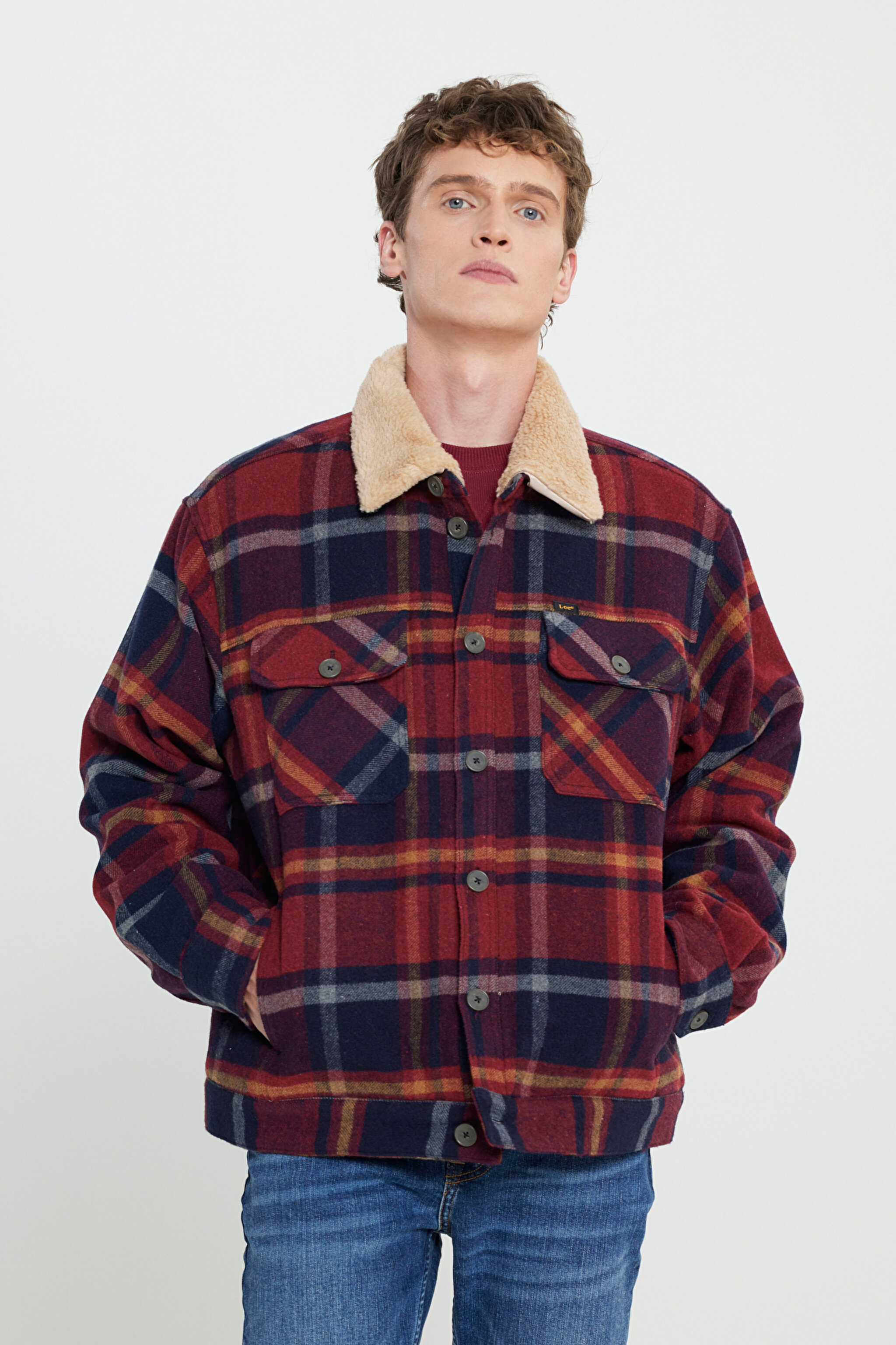 Regular Fit Normal Kesim Sherpa Yaka Çok Renkli Shacket Ceket