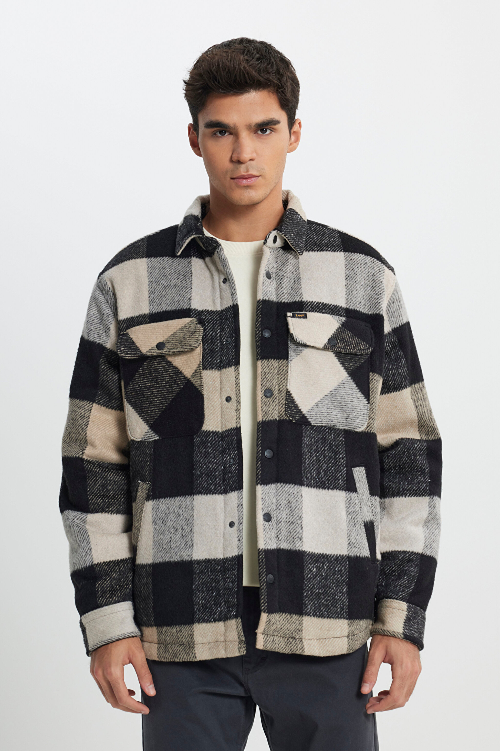 Loose Fit Rahat Kesim Siyah Krem Ekose Kaşe Ceket - Multi-L232067900 (görsel 2)